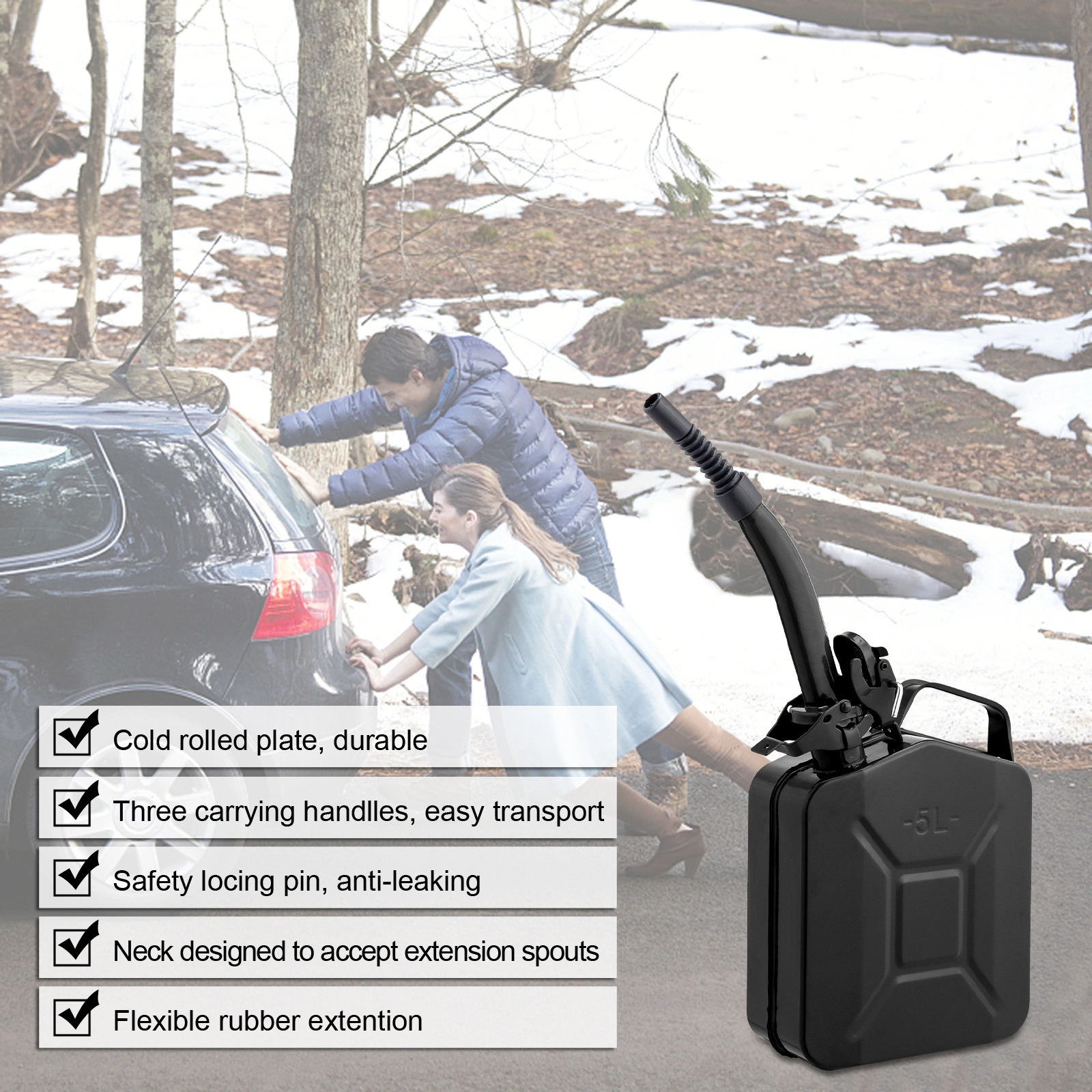 1PC 5L Black Iron Oil Can with 0.6mm Spout, Heavy-Duty Metal Lubricating Oil Dispenser view 5