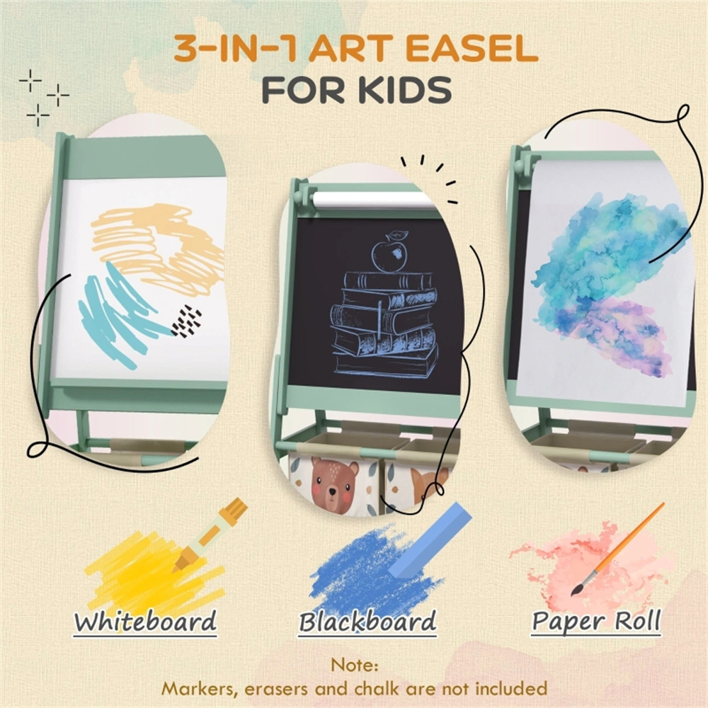 Kids Art Easel, Double-Sided Drawing Board, Magnetic Whiteboard & Chalkboard, Adjustable Height, Children's Creative Sketch Station view 3