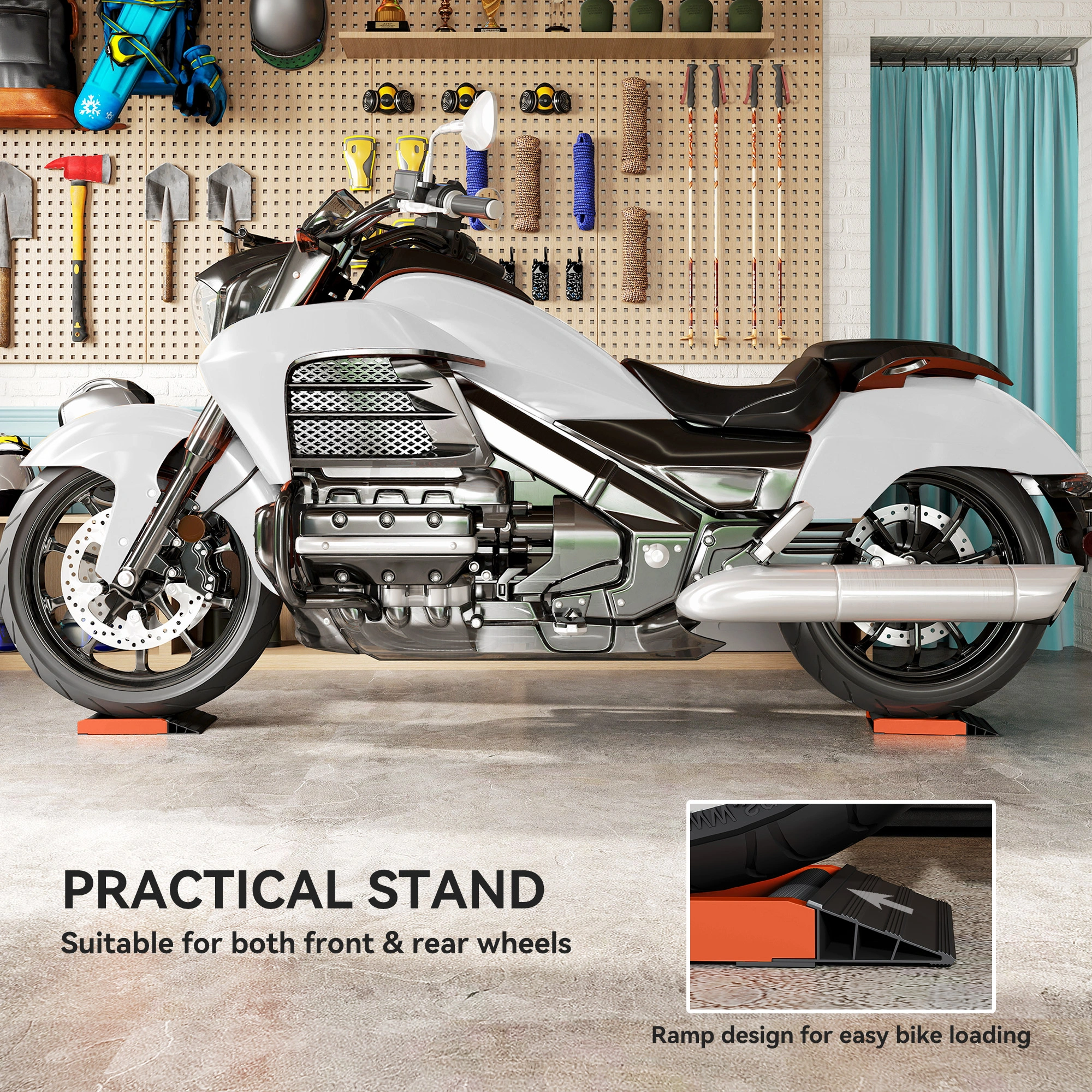 Professional Wheel Roller Stand - Motorcycle Wheel Chock Stand, Heavy-Duty Steel, Non-Slip Base, Fits Most Bikes & Scooters view 3