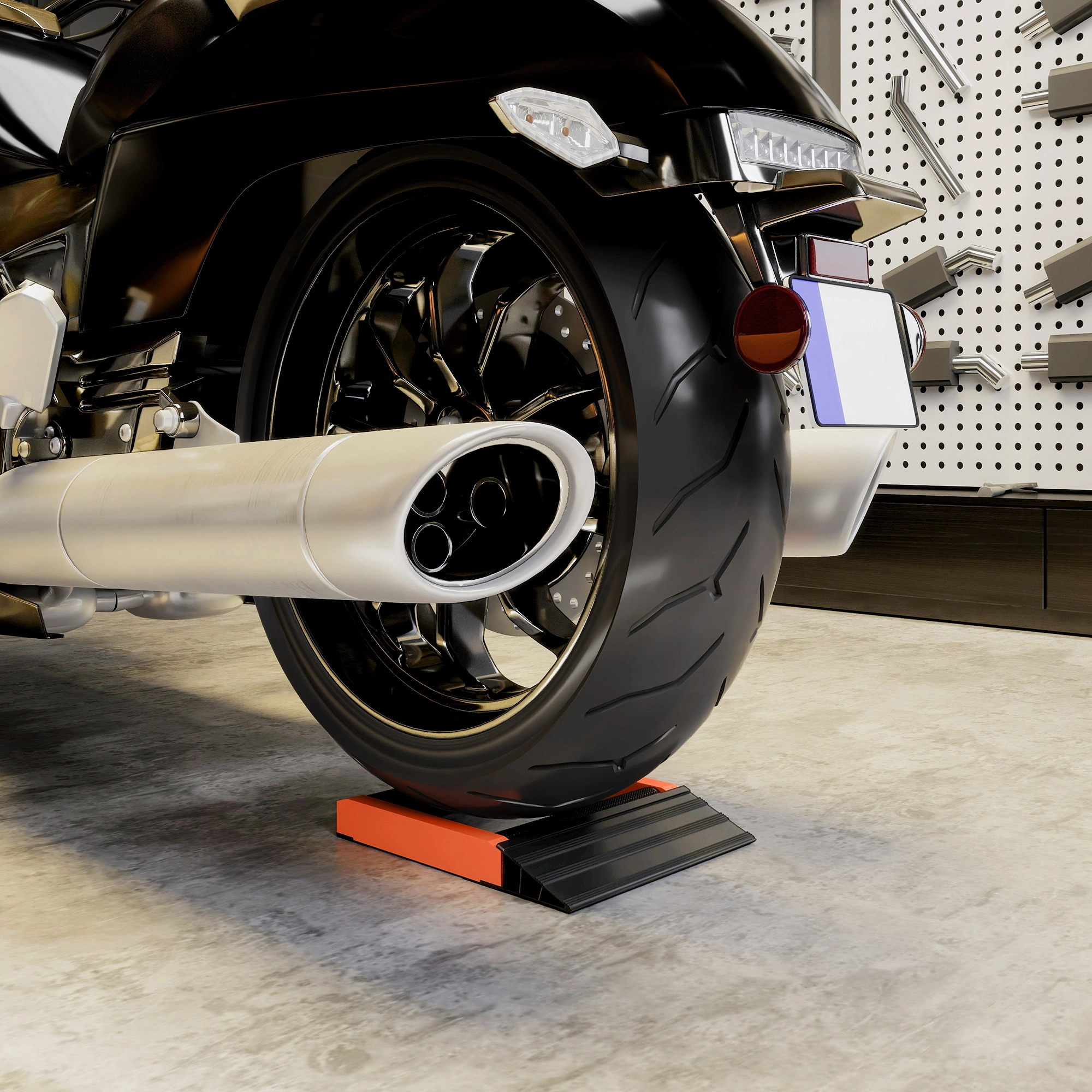 Professional Wheel Roller Stand - Motorcycle Wheel Chock Stand, Heavy-Duty Steel, Non-Slip Base, Fits Most Bikes & Scooters view 4