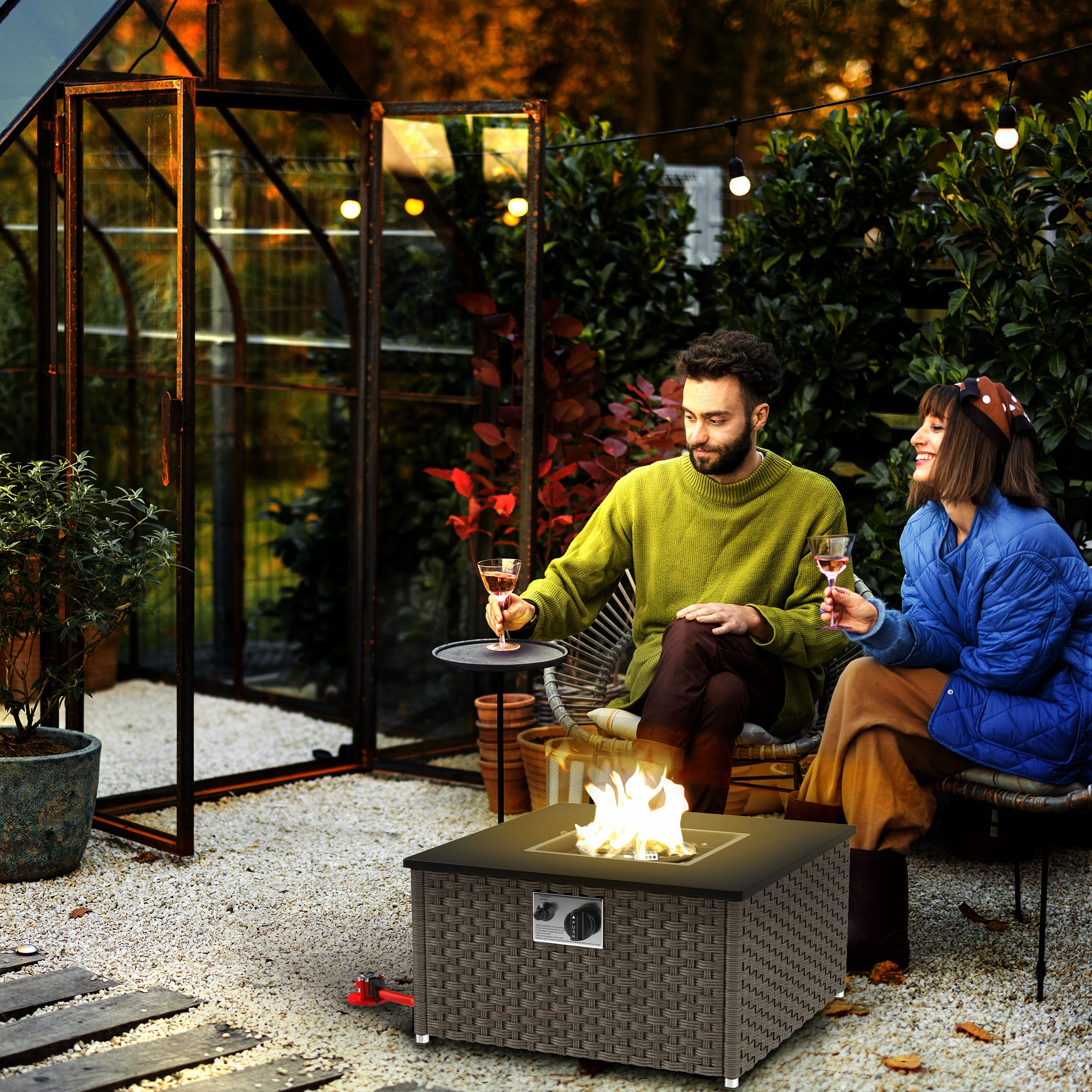 Outdoor Fire Pit Table, 48 Inch Propane Gas Fire Table with Glass Rocks & Cover, Rectangular Fire Table for Patio Garden Backyard