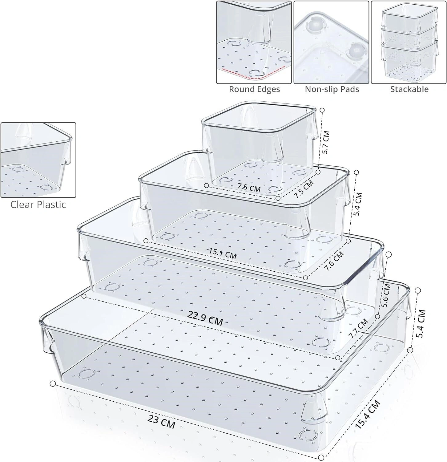 25PCS Plastic Drawer Organizer Set, Desk Fridge & Cosmetic Storage Bins view 5
