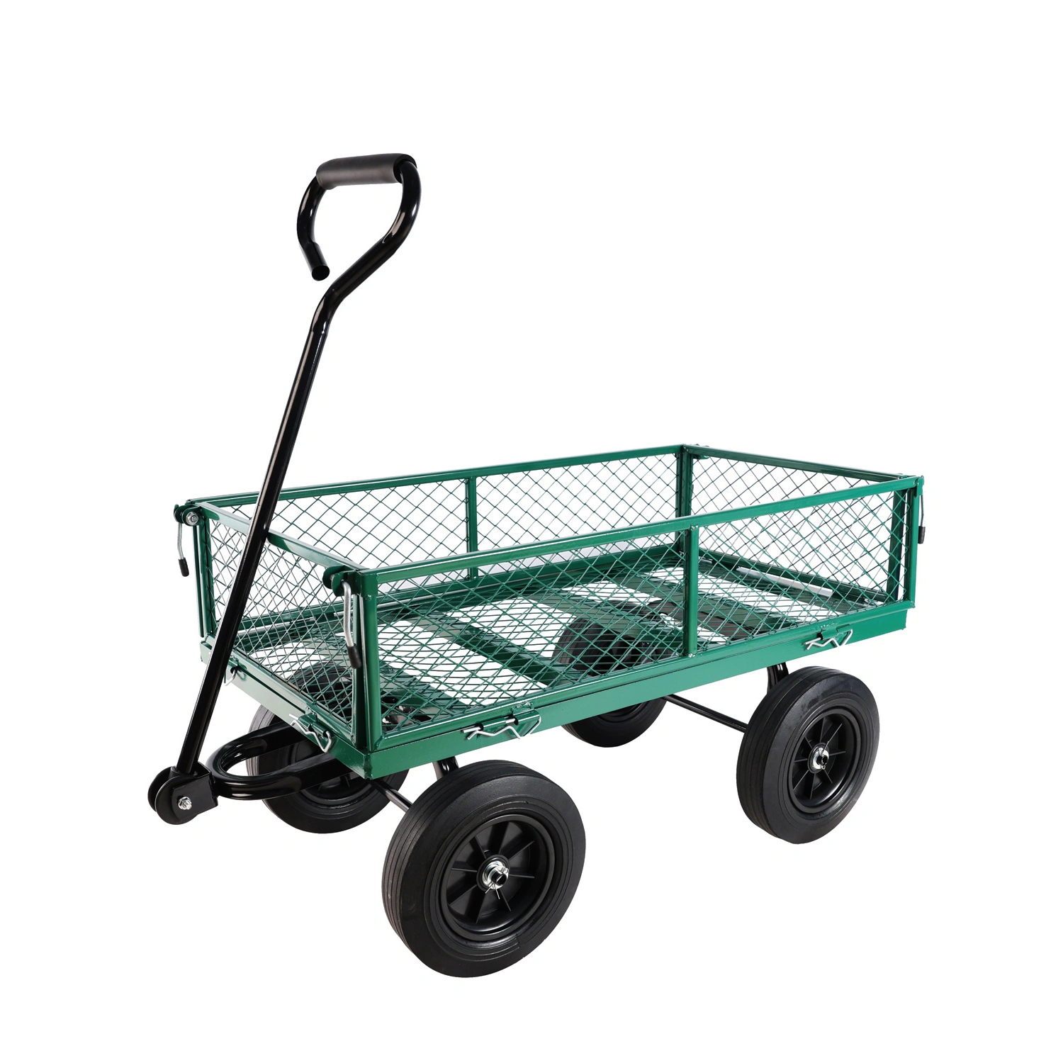 (Green solid wheels wagon cart) Solid wheels Tools cart Wagon Cart Garden cart trucks make it easier to transport firewood view 2