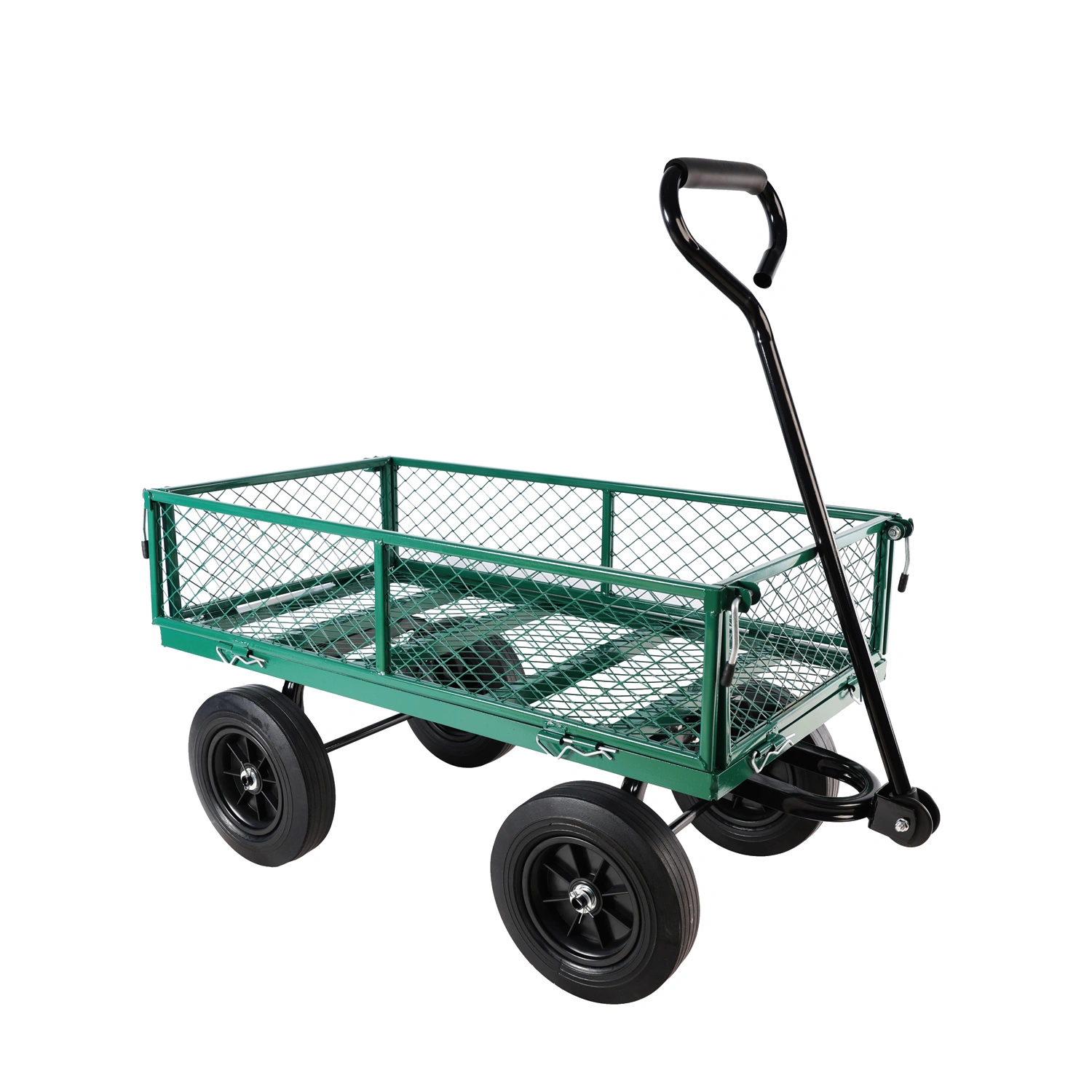 (Green solid wheels wagon cart) Solid wheels Tools cart Wagon Cart Garden cart trucks make it easier to transport firewood view 3
