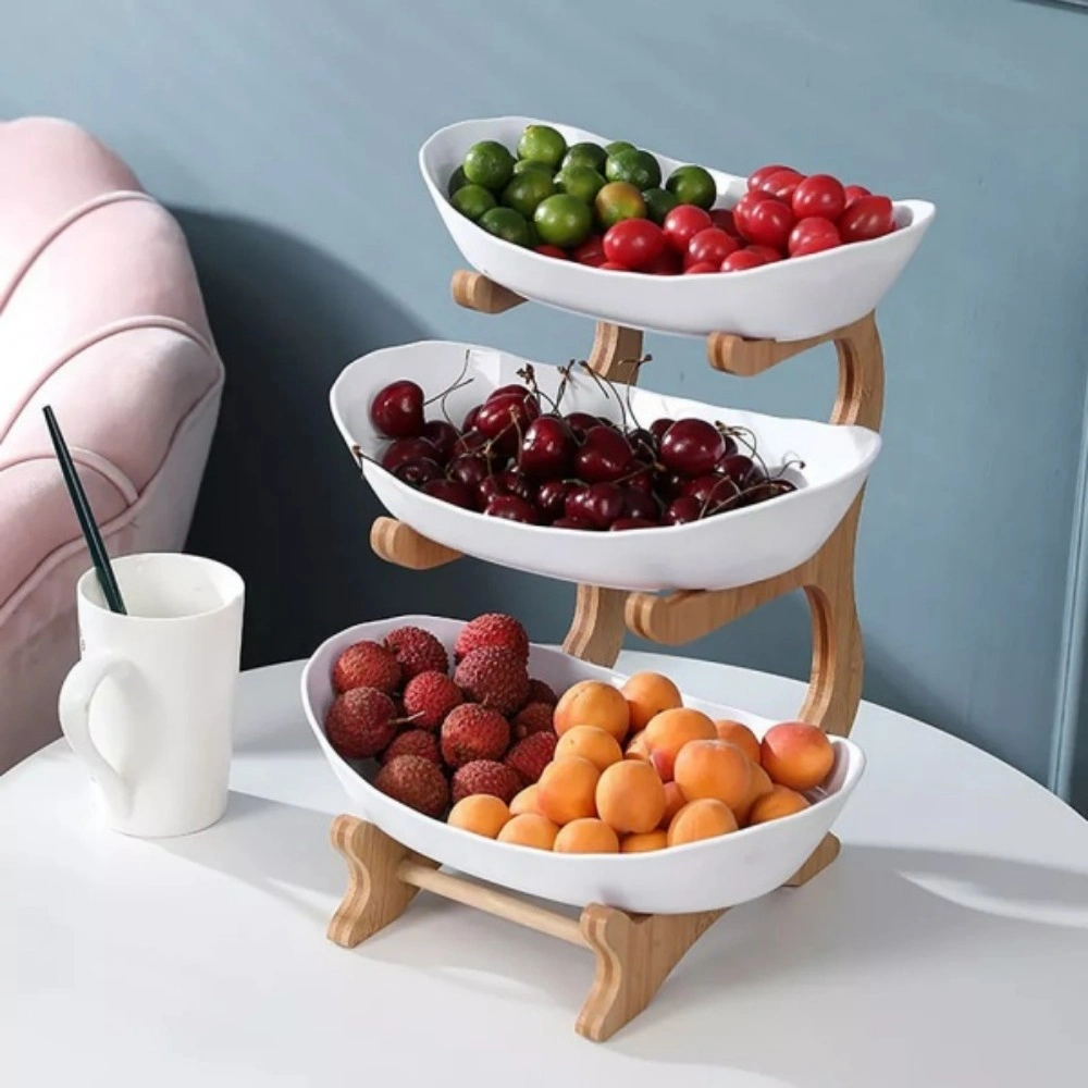 Stacked Fruit Tray Multi-Layer Snack Candy Platter Bowl 3 Compartment view 2