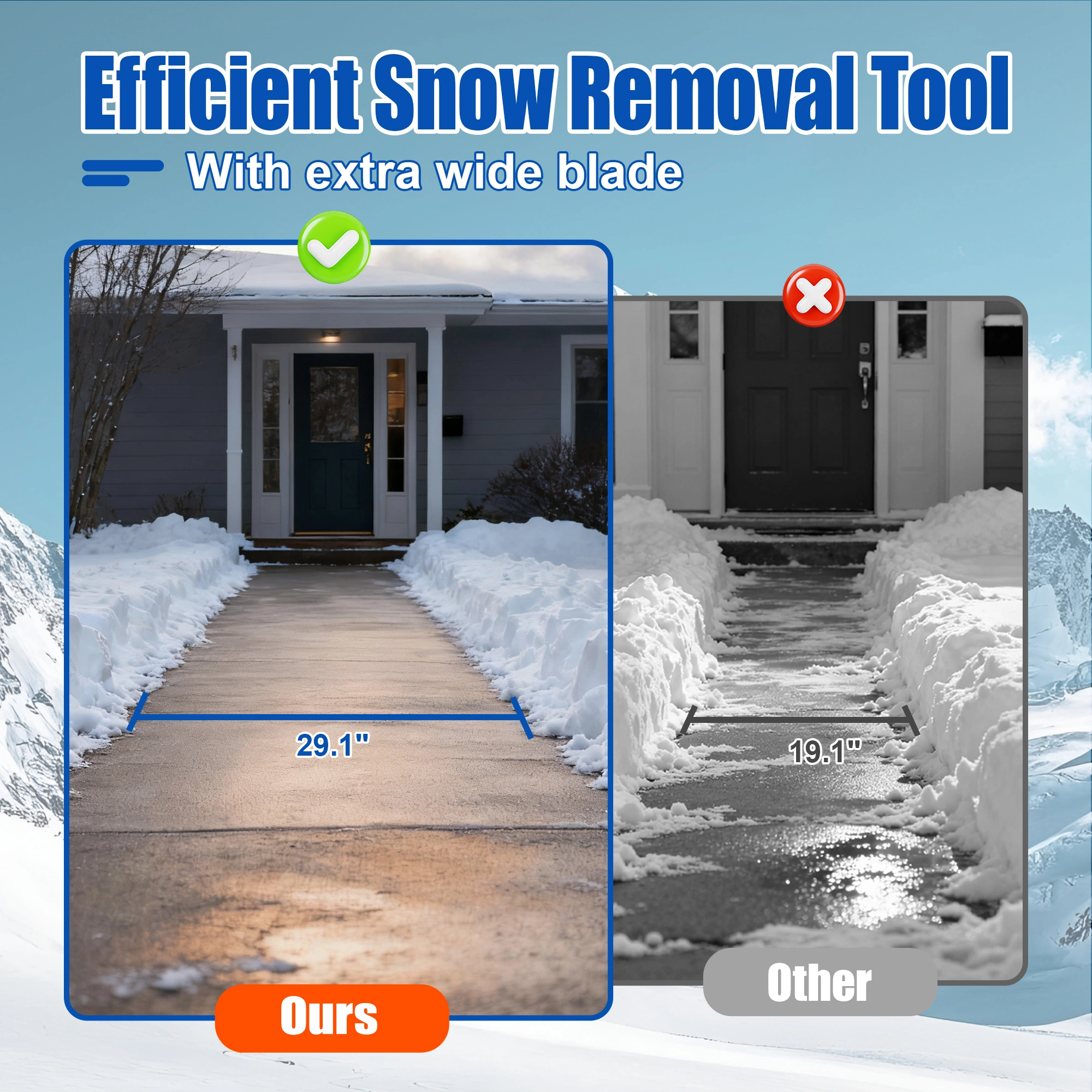 30" Metal Snow Pusher with Wheels, 15" High Snow Blade, Adjustable Angle Height Handle, Ergonomic Design for Driveway Sidewalk Clearing view 5