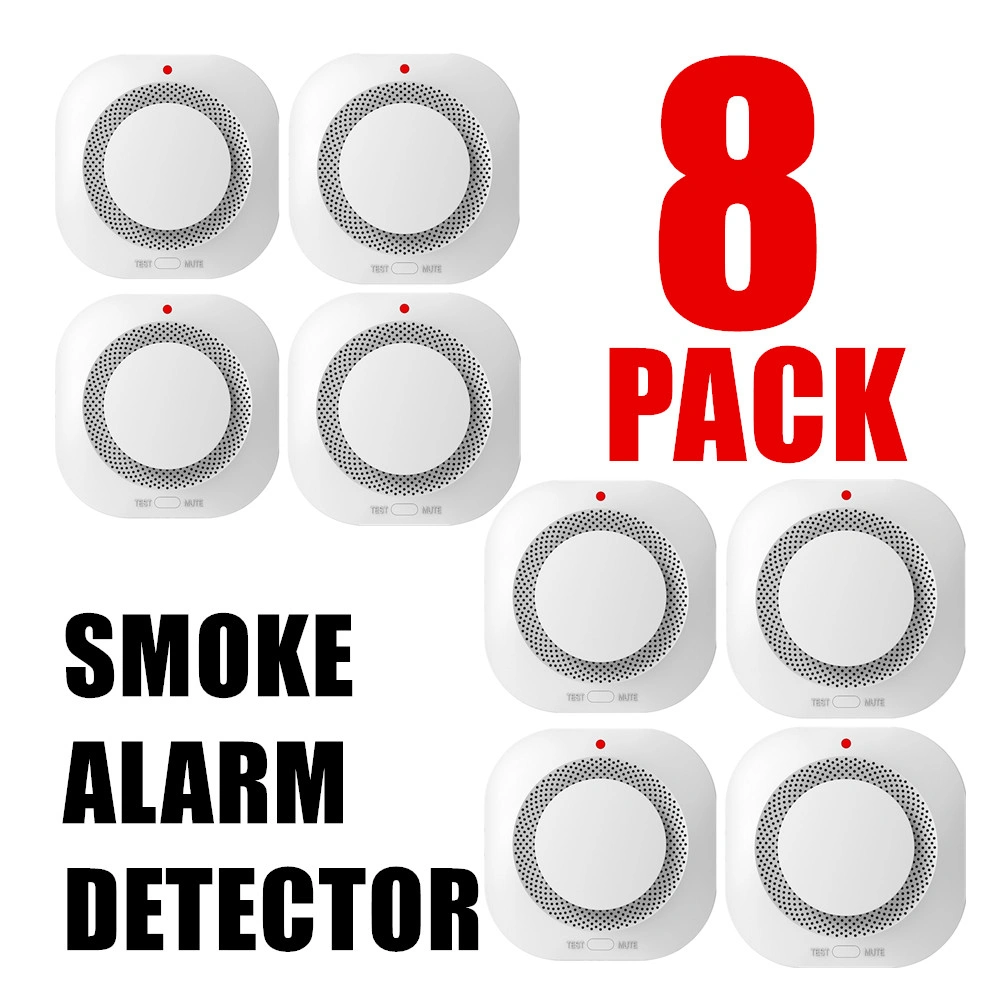8 Pack Smoke Alarm Fire Safety Detector, Home Security System Smoke Detector with LED Indicator, US Stock