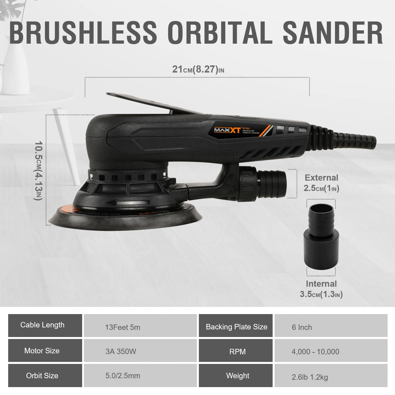 Electric 5mm Random Orbital Sander Brushless 350W 3A Multi-function Variable Speed Electric Corded Orbital Sanders Machine[Unable ship on weekends, TK/TEMU only for pickup, only TX10643 warehouse supports GOFO] view 4