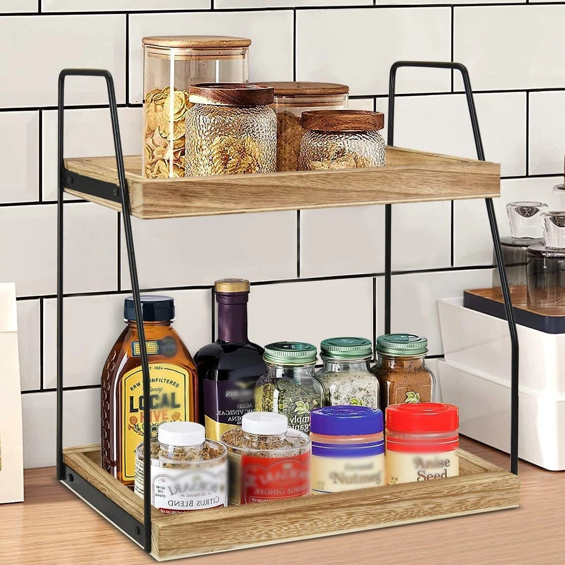 NEW 2 Tier Wooden Shelf Unit, Book & Plant Stand, Bathroom Kitchen Storage Rack, UK Medium Size