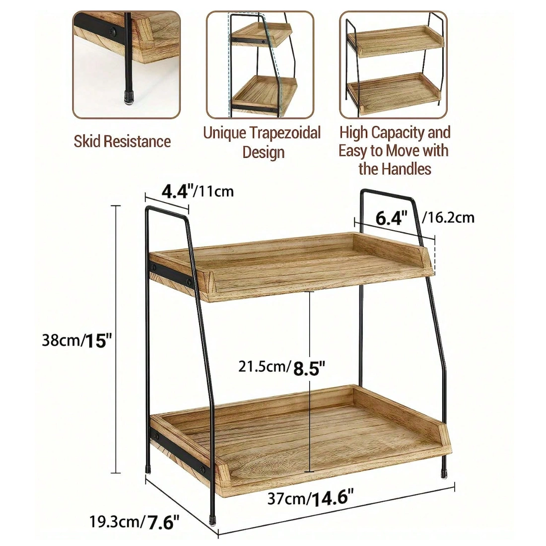 NEW 2 Tier Wooden Shelf Unit, Book & Plant Stand, Bathroom Kitchen Storage Rack, UK Medium Size view 3