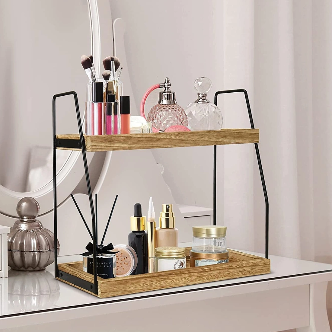 NEW 2 Tier Wooden Shelf Unit, Book & Plant Stand, Bathroom Kitchen Storage Rack, UK Medium Size view 4