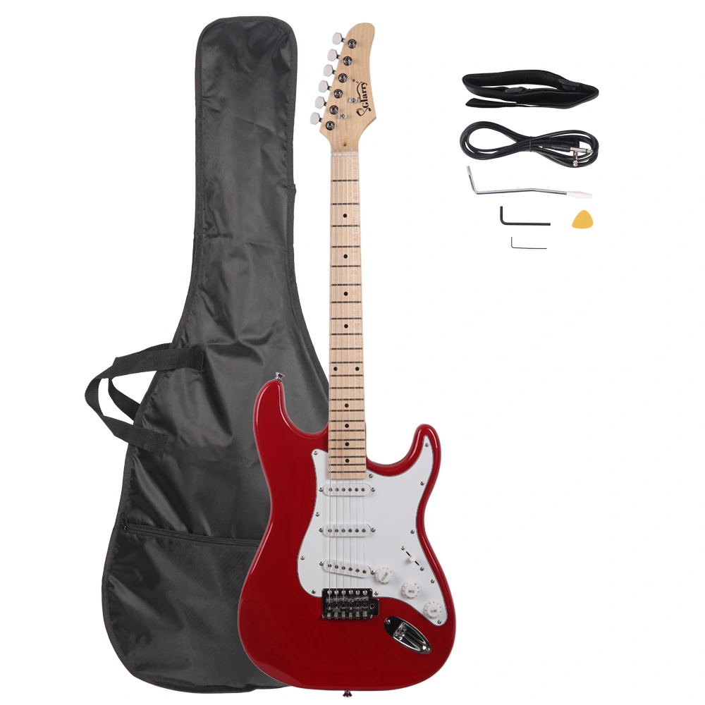 GST Red Electric Guitar Accessory Kit with Maple Fingerboard, Shoulder Strap, Picks, Whammy Bar, Cord & Wrench Tool view 2