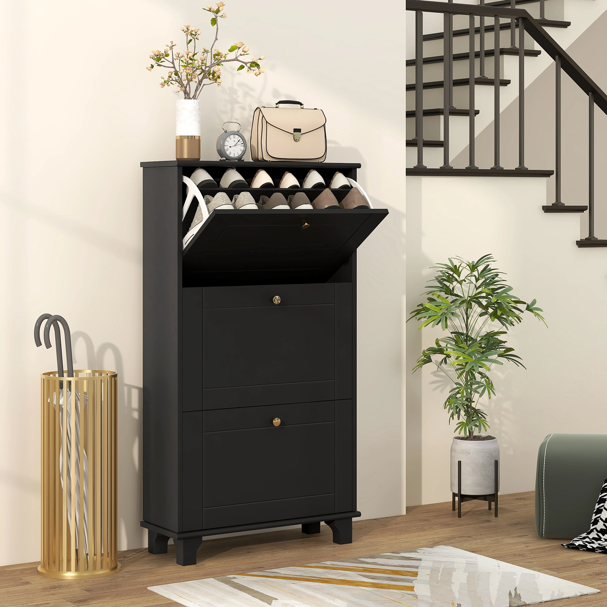 Modern Shoe Storage Cabinet with Doors - Multipurpose Entryway Organizer, Freestanding Boot & Sneaker Rack for Hallway, Living Room, Bedroom