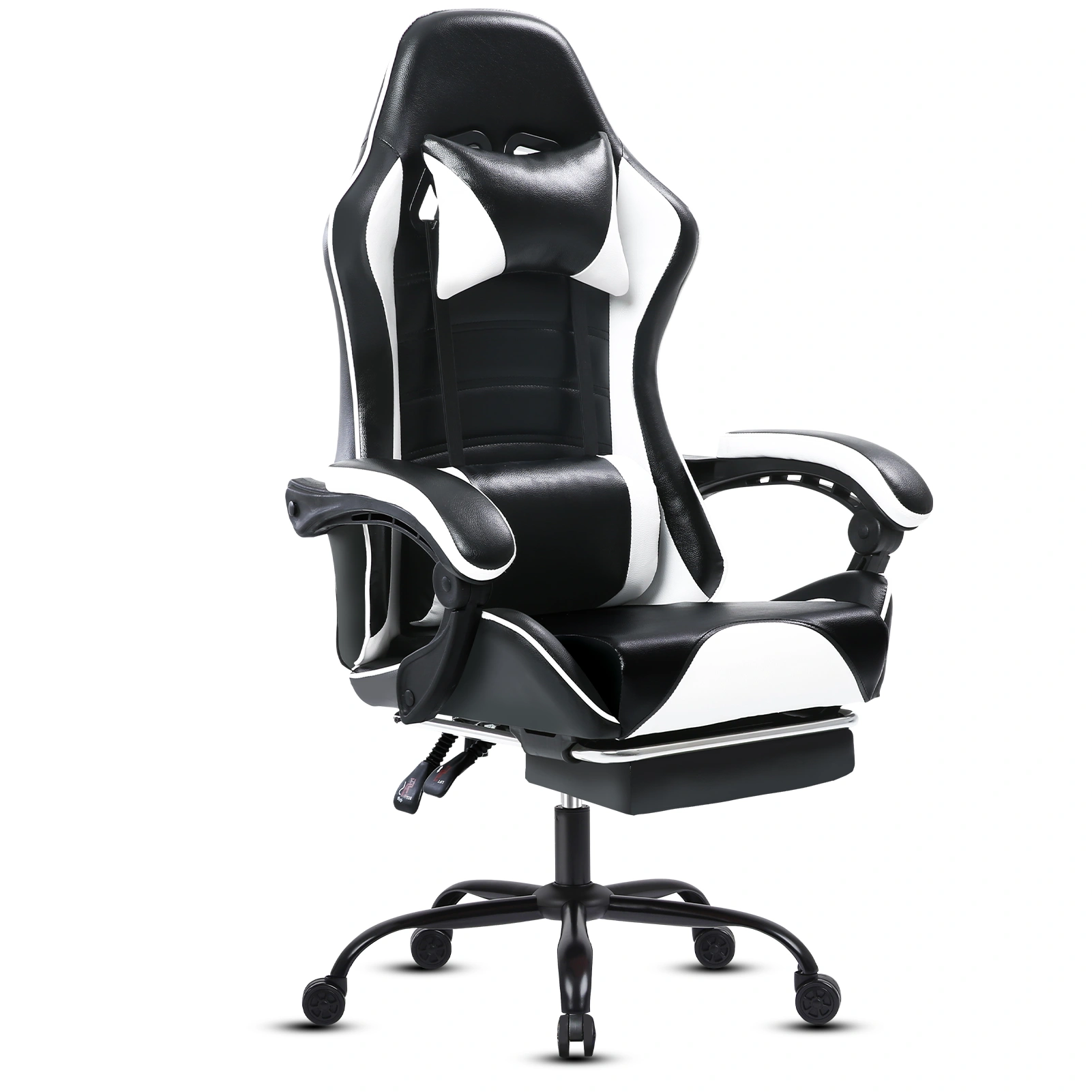 Ergonomic Gaming Chair with Footrest, PU Leather Big & Tall Office Chair, 360° Swivel Adjustable Desk Chair with Wheels for Adults, White
