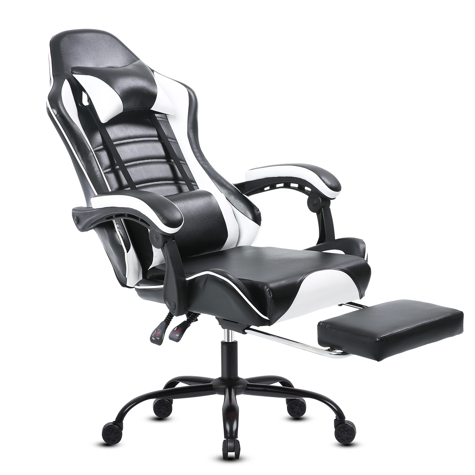 Ergonomic Gaming Chair with Footrest, PU Leather Big & Tall Office Chair, 360° Swivel Adjustable Desk Chair with Wheels for Adults, White view 2