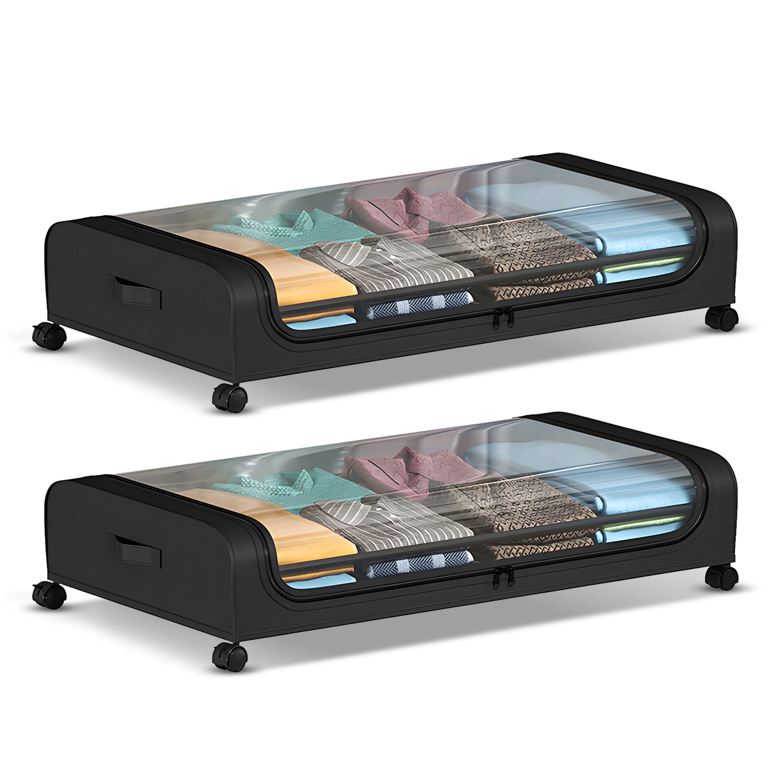2 Pack Under Bed Storage Bins with Lids & Wheels, Clear Dust-Proof Drawers with Handles for Bedroom Dorm Closet Organization view 3