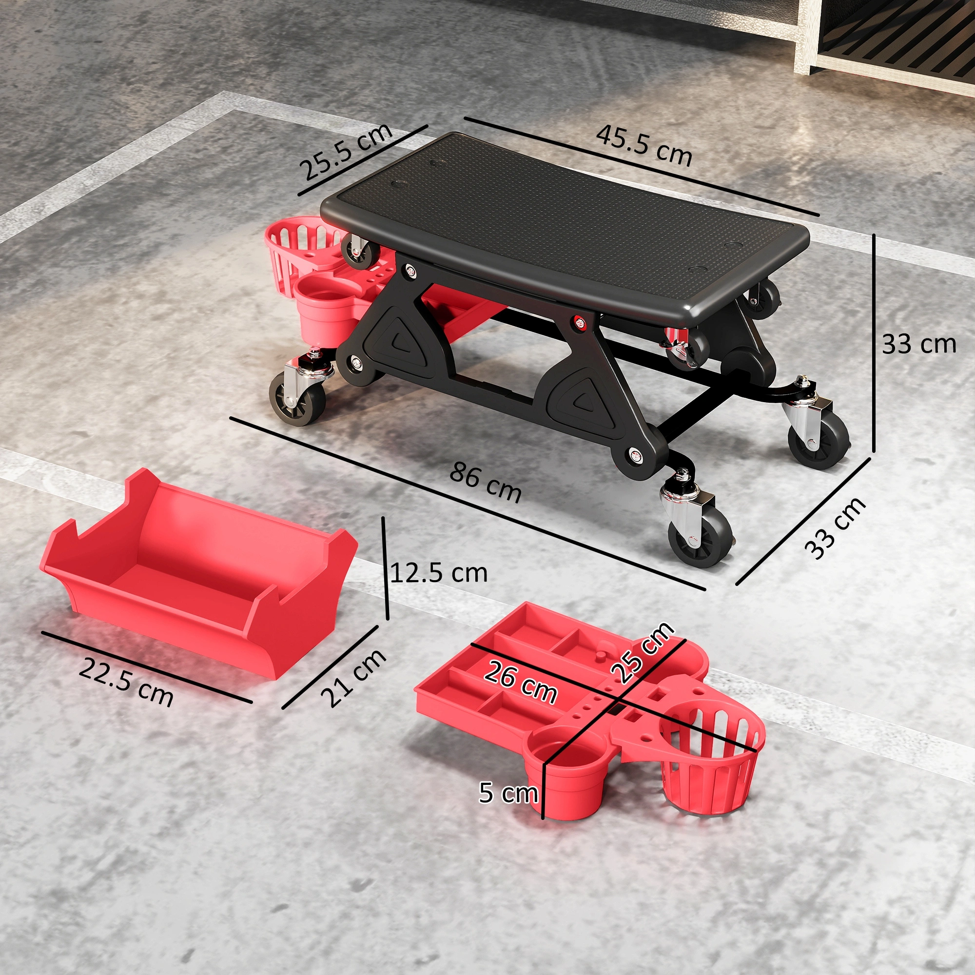 Mechanic Stool, Height Adjustable Swivel Rolling Seat with Backrest, Hydraulic Pneumatic Workshop Chair view 2