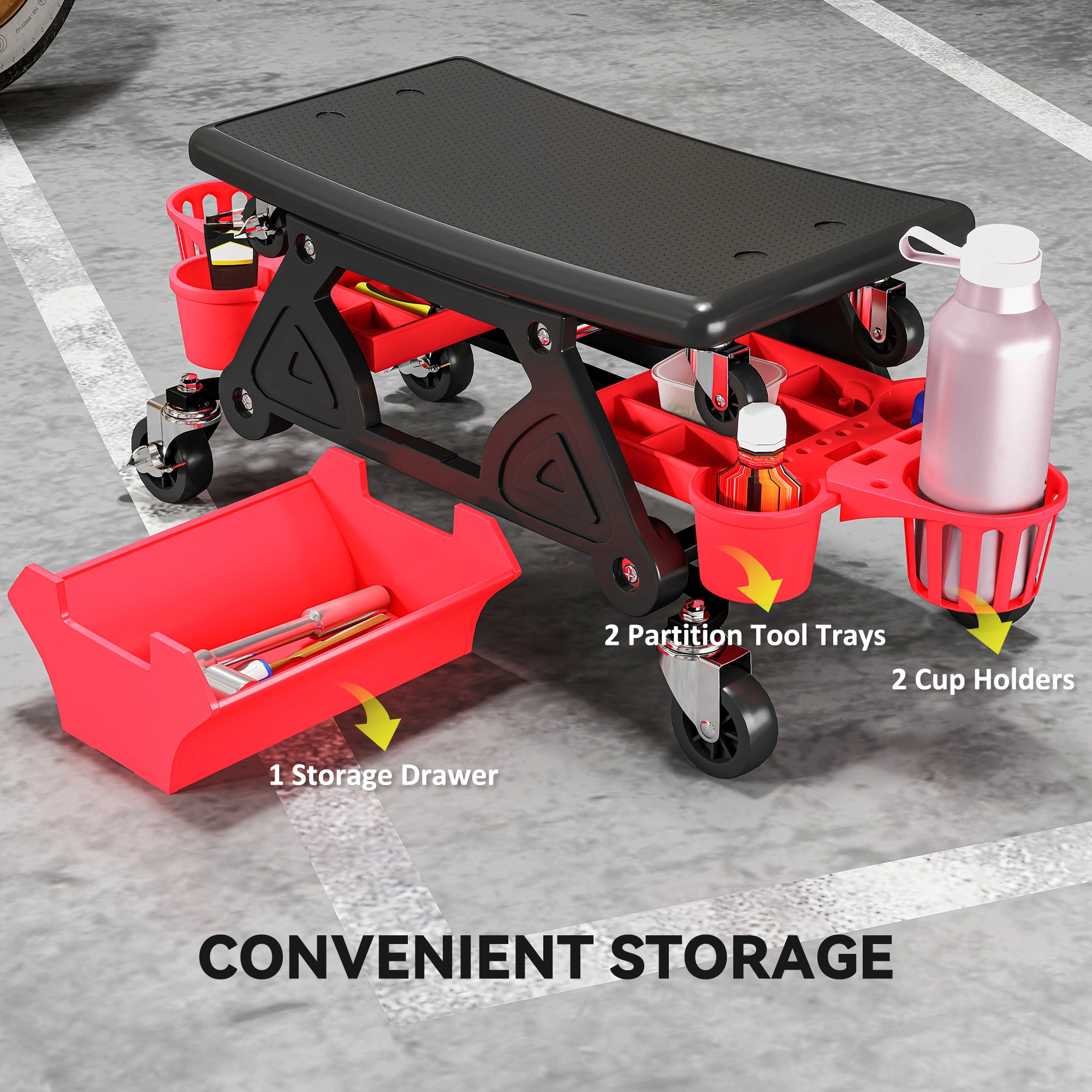Mechanic Stool, Height Adjustable Swivel Rolling Seat with Backrest, Hydraulic Pneumatic Workshop Chair view 3