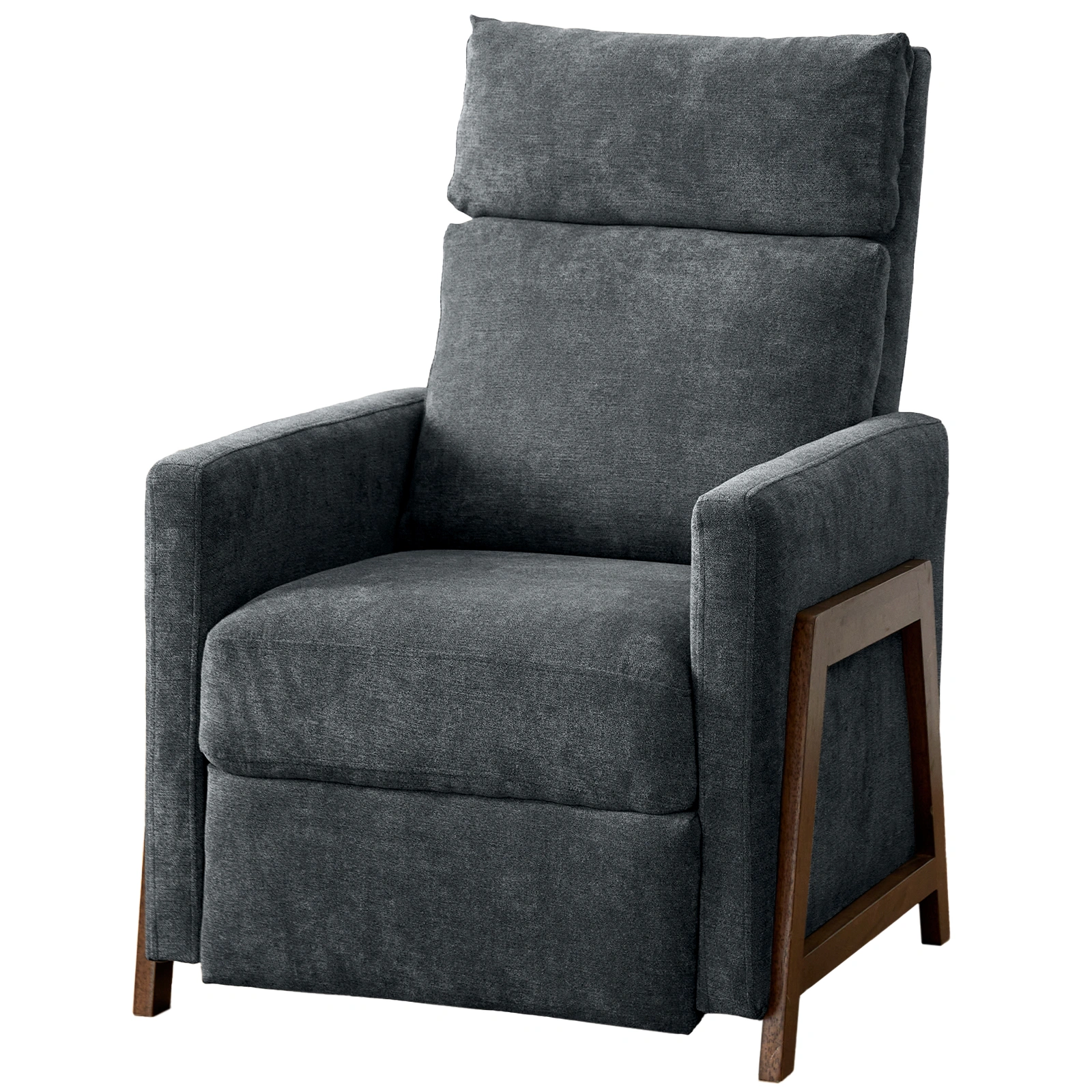 Black Recliner Armchair with Adjustable Leg Rest Snow Wool Upholstered Padded Single Reclining Chair for Living Room Bedroom Home Theater
