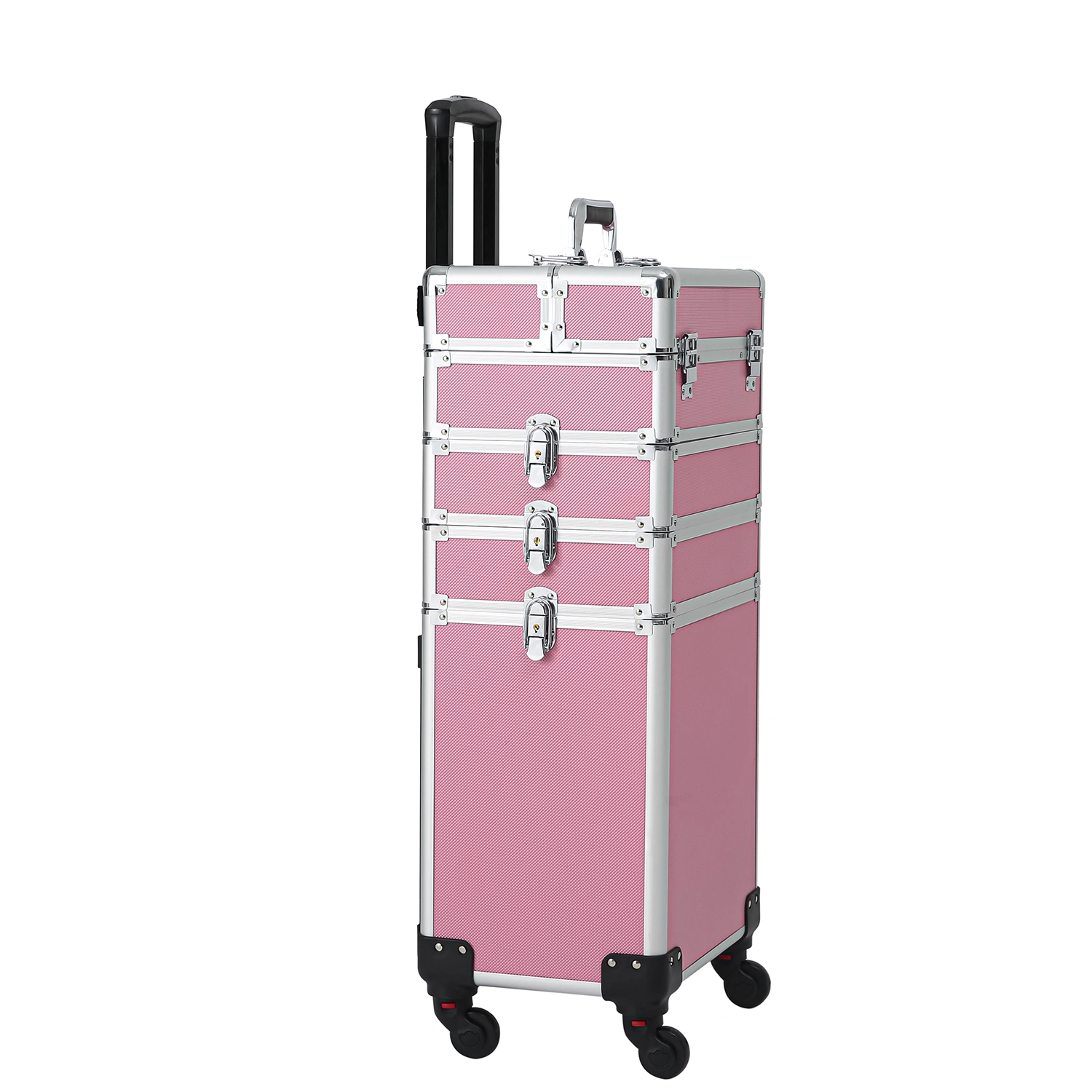 4-in-1 Interchangeable Aluminum Rolling Makeup Case with Draw-Bar Design, Pink view 2