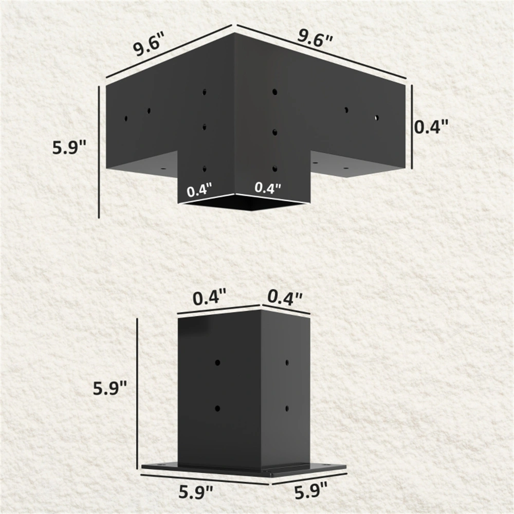 Heavy-Duty Pergola Bracket 3-Way Corner Post Base Kit - Black Metal Gazebo Frame Connector for 3.6 Inch Posts - 4 Pack - Outdoor Patio, Treethouse, Canopy Support view 3