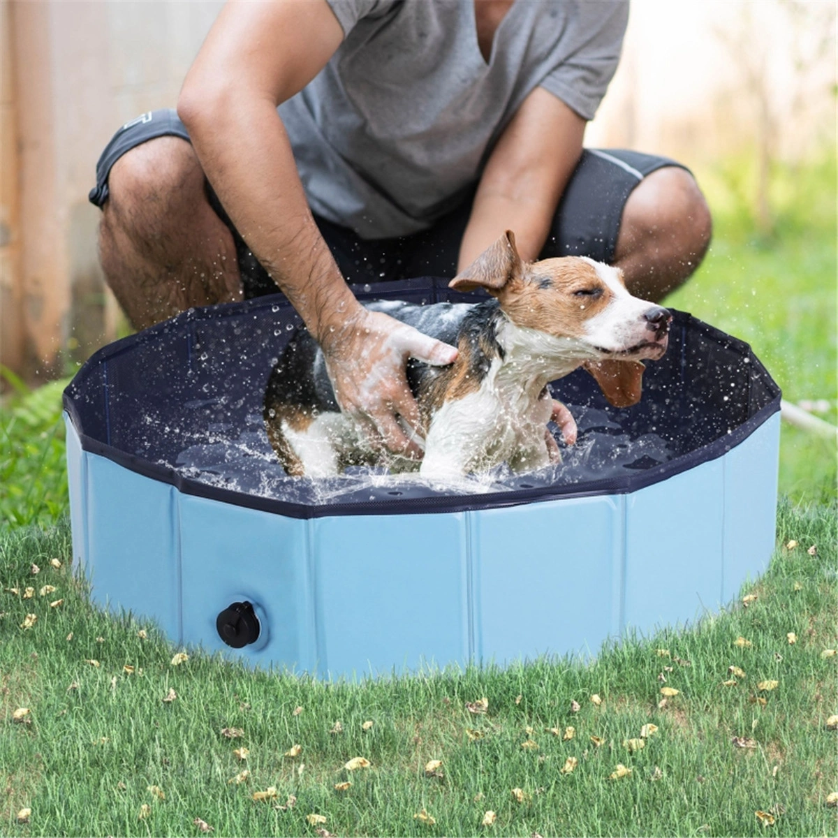 Foldable Dog Pool, Large Inflatable Pet Bathing Tub, Portable Outdoor Puppy Swimming Pool with Drain Plug, Compact Travel Design for Indoor & Outdoor Use