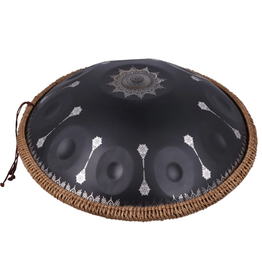 10 Notes Handpan Drum with Mandala Pattern, Black Steel Percussion Instrument for Home Decor and Music view 2