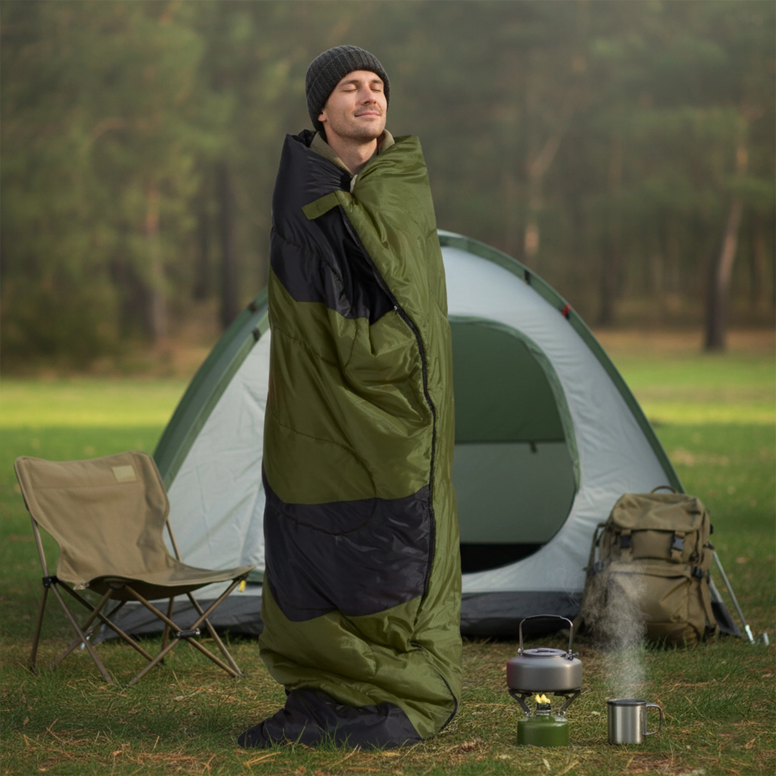 Lightweight Envelope Sleeping Bag Waterproof, Compact Backpacking Hiking Bag for Cold & Warm Weather, Green view 10