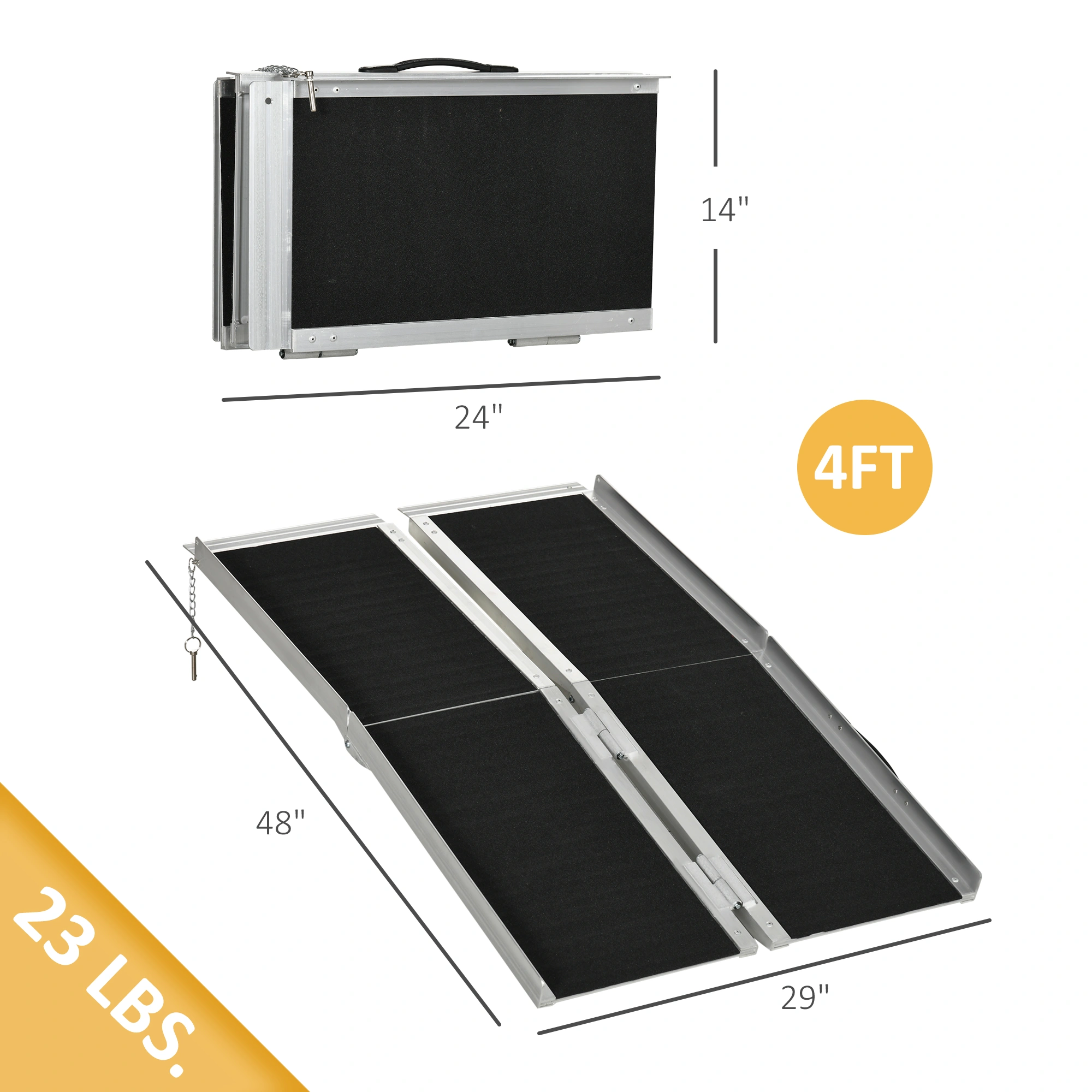 Portable Wheelchair Ramp for Cars & Vans, Heavy Duty Aluminum Folding Ramp, 60"L x 24"W, 600LB Capacity, Anti-Skid Texture, Easy Fold Design view 2
