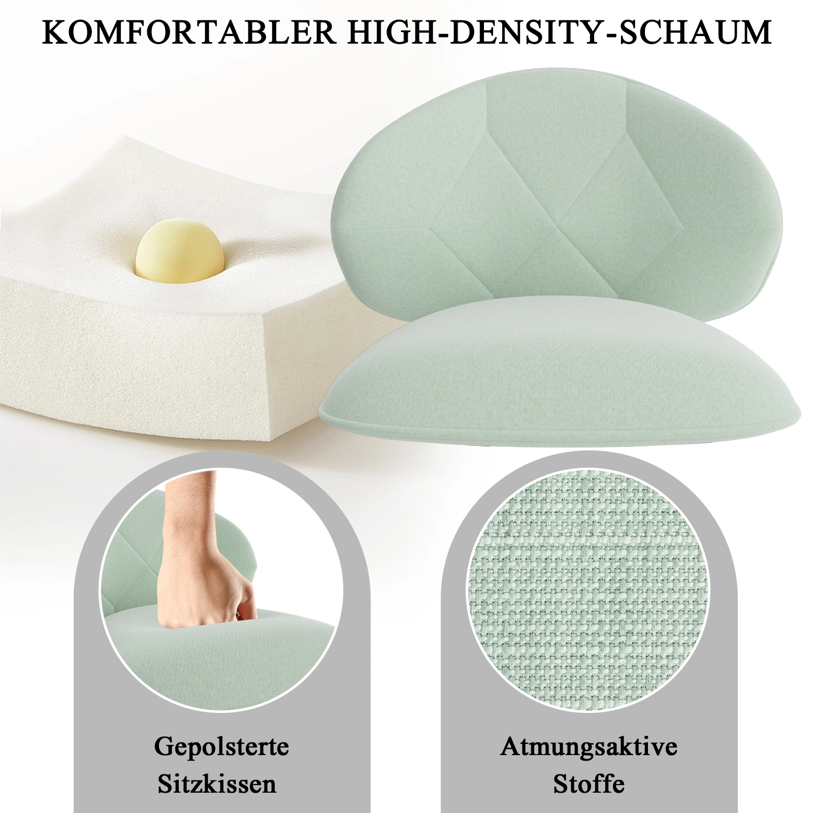 2er Set Gepolsterte Esszimmerstühle Modern Bequeme Verbreiterte Rückenlehne Küchenstühle Metallfüße view 3