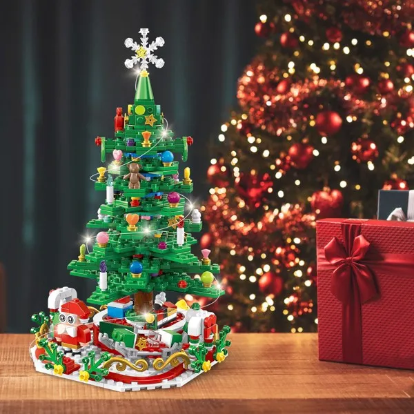 Christmas Tree Building Toy - 701 Pcs with 24-Day Countdown Calendar, 30 LED Warm Lights (USB Powered) - Santa, Ornaments, Snowflake Topper - Educational Blocks for Kids 3-6, Tabletop Decor view 4