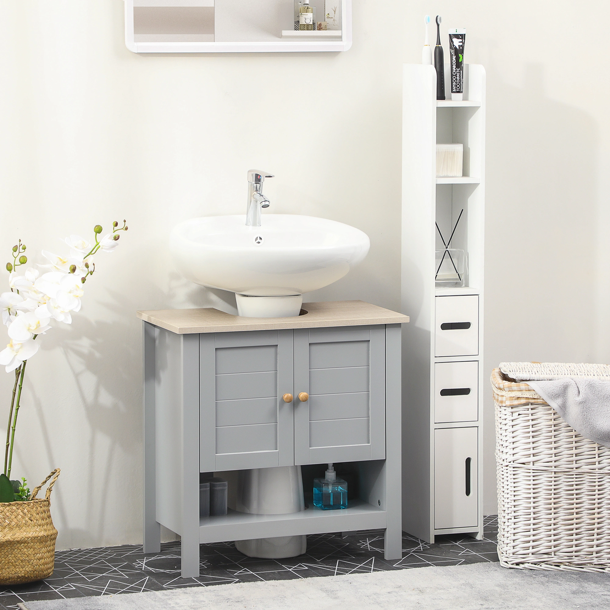 Bathroom Storage Cabinet - Wall Mounted Vanity Organizer with Mirror for Small Spaces