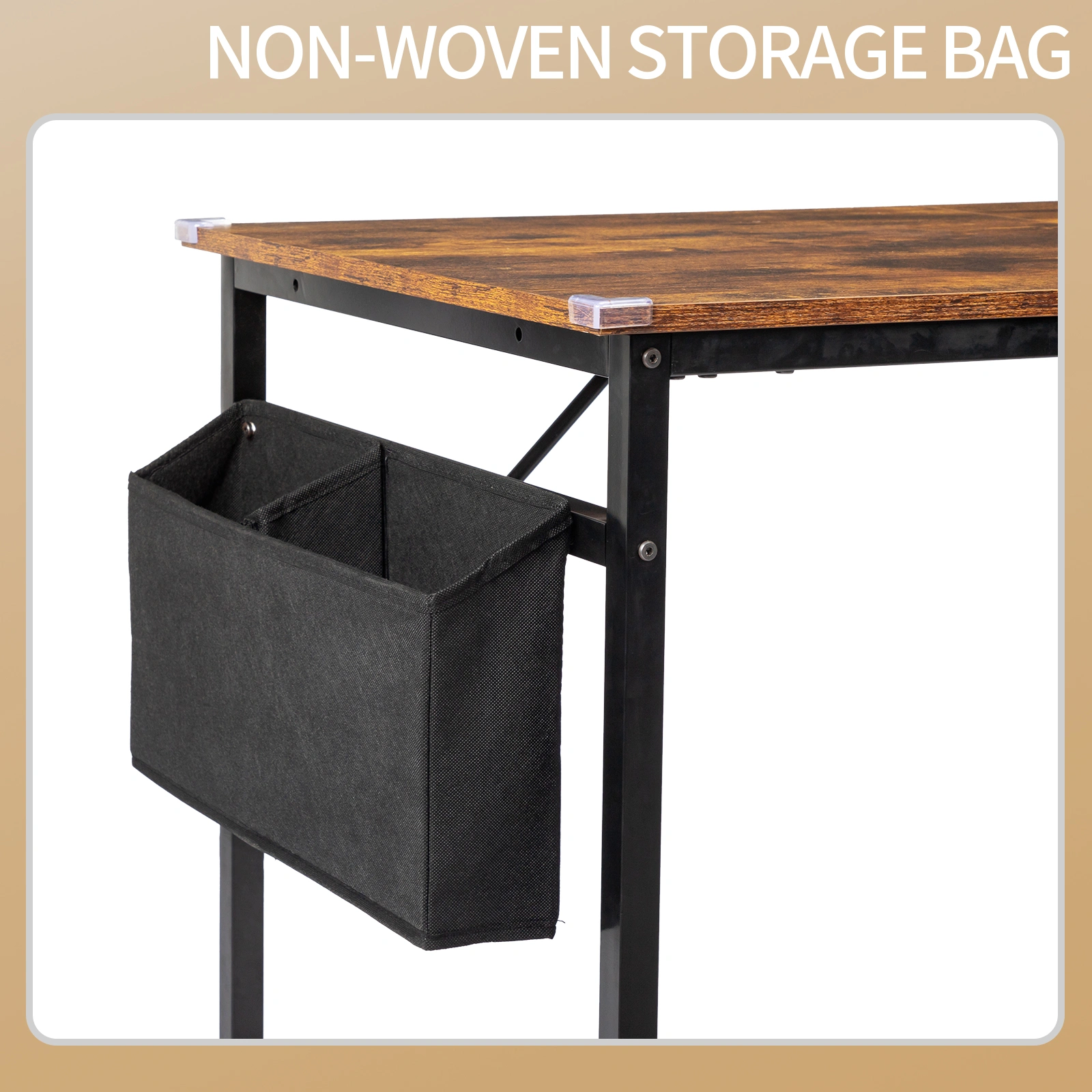 Rotten wood color SG016FD P2 particleboard + iron pipe 120cm cut-off computer desk with non-woven fabric storage view 4