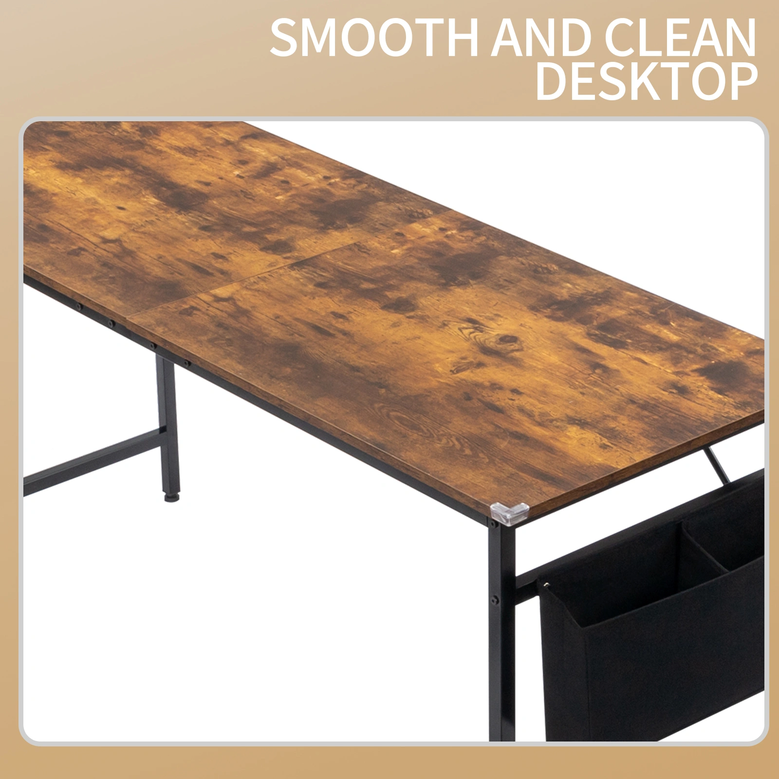Rotten wood color SG016FD P2 particleboard + iron pipe 120cm cut-off computer desk with non-woven fabric storage view 6