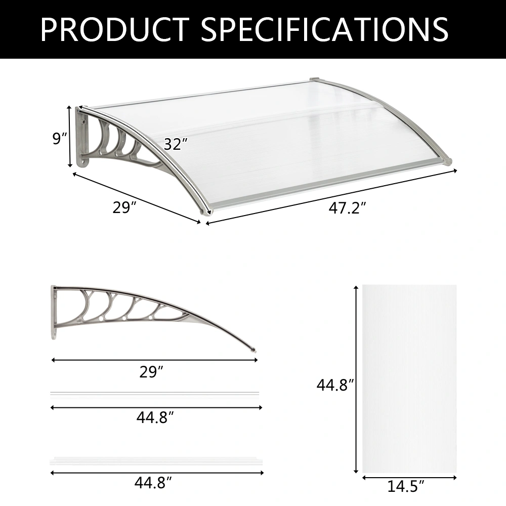 HT-120 x 80 Household Application Door & Window Rain Cover Eaves Canopy White & Gray Bracket view 13