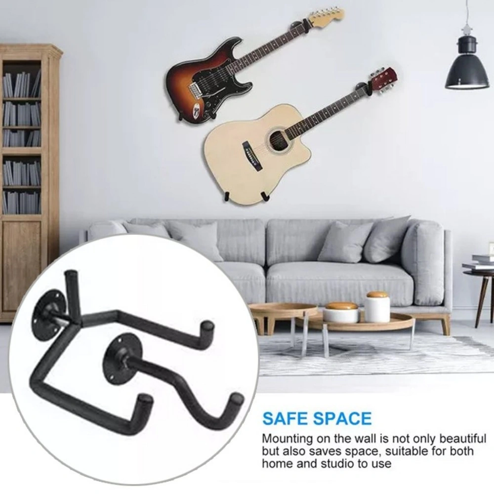 Guitar Wall Mount Acoustic Electric Guitar Horizontal Hanging Hook Rack Hanger D view 2