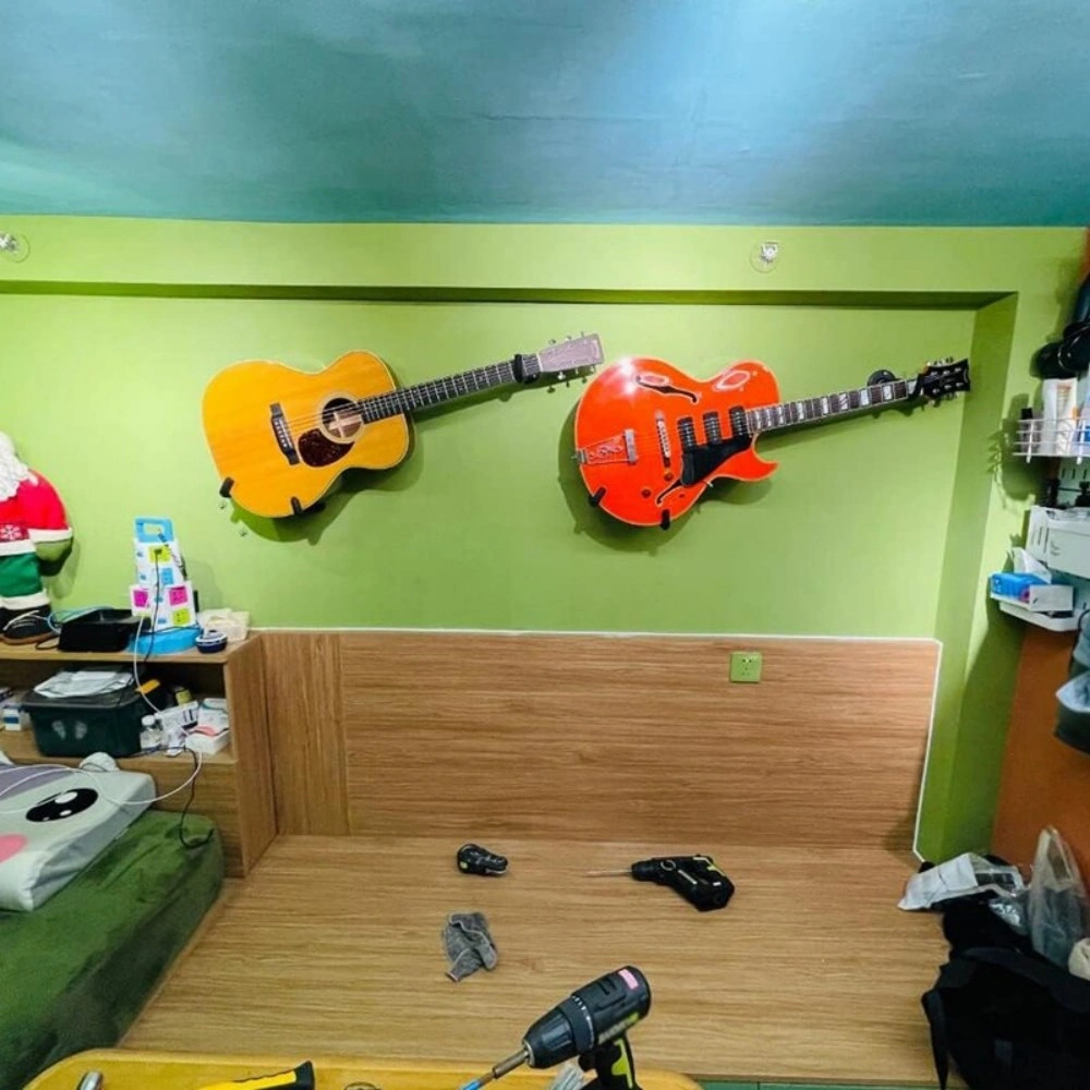 Guitar Wall Mount Acoustic Electric Guitar Horizontal Hanging Hook Rack Hanger D view 3