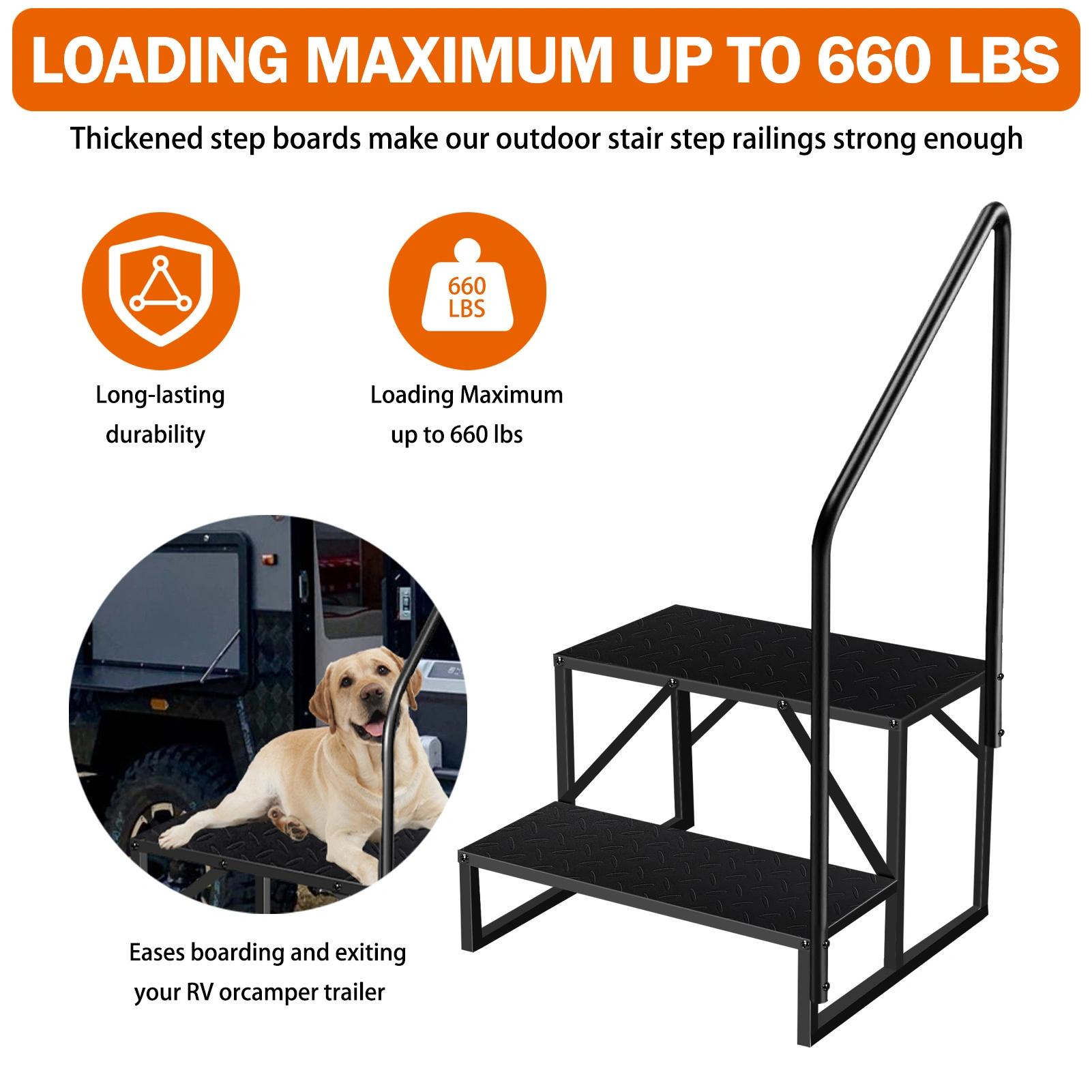 2-Step Stool Ladder for Adults, 660 lb Kids Step Stool with Handrail, Hot Tub Stairs, Single Handle Bathroom Kitchen Office Household Safety Step Stool view 2