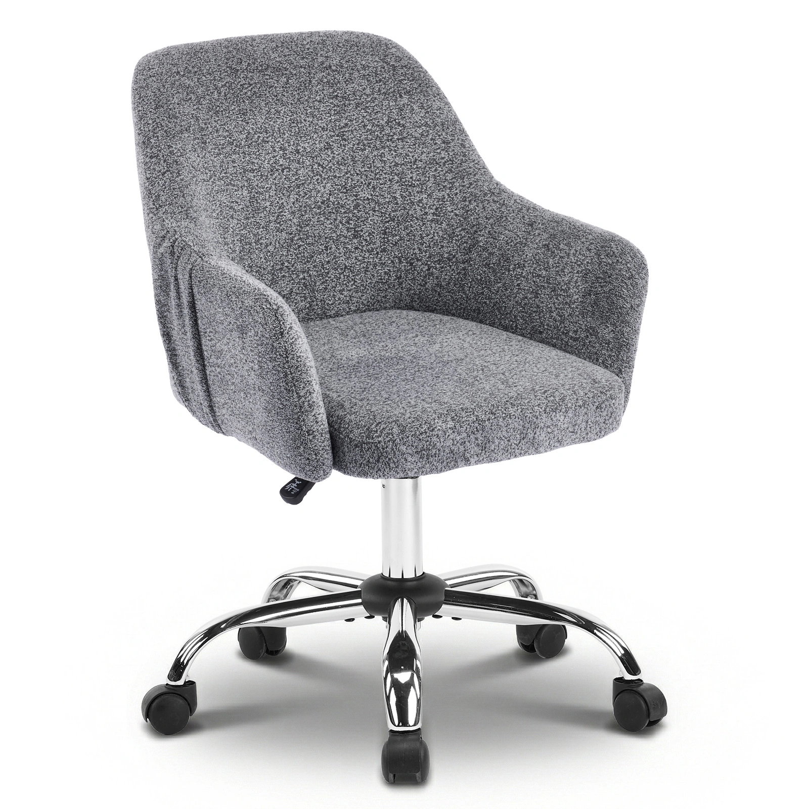 4" Vanity Desk Chair with Armrests Snowflake Velvet Upholstered Office Chair 31"-35" Height Adjustable 360° Swivel Rolling Chair for Bedroom Study Living Room Gray