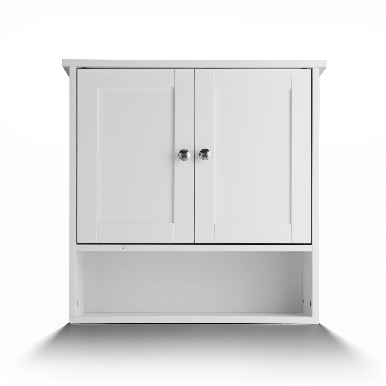 White E1 MDF Bathroom Vanity 60x20x60cm, Double Doors with Shelf, Painted Finish