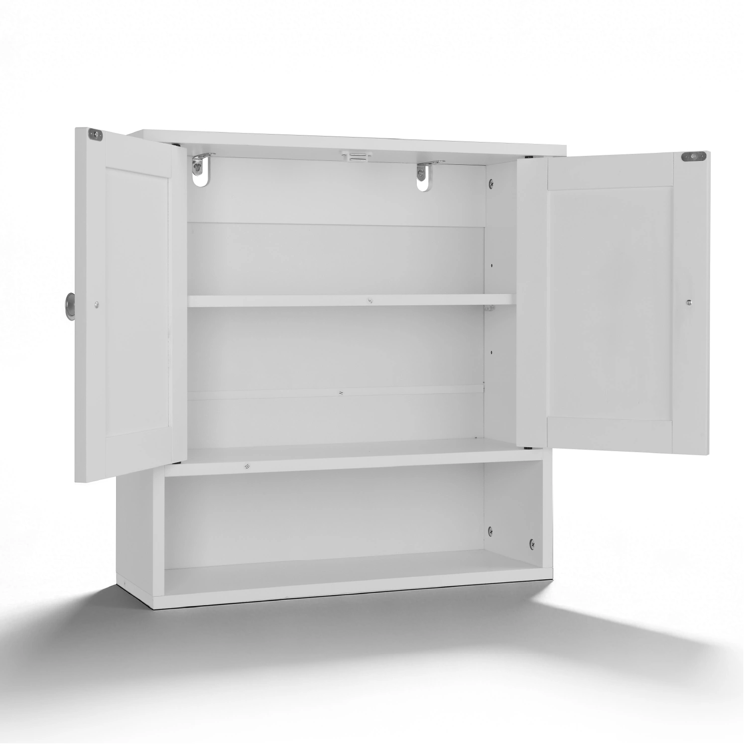 White E1 MDF Bathroom Vanity 60x20x60cm, Double Doors with Shelf, Painted Finish view 3