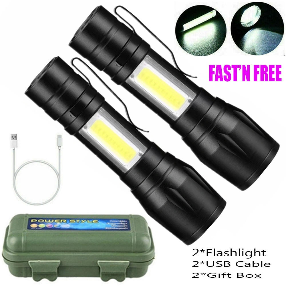 2 Pack USB Rechargeable LED Flashlights, Small Compact Camping & Work Torch Lights view 3