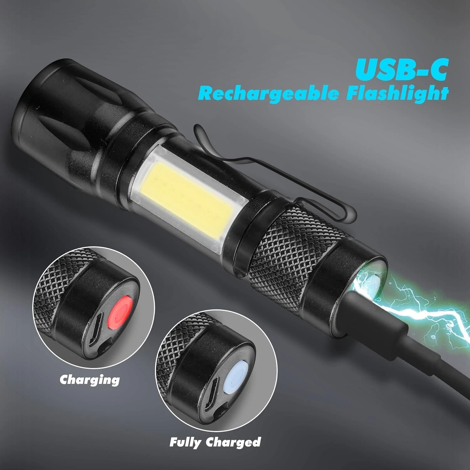 2 Pack USB Rechargeable LED Flashlights, Small Compact Camping & Work Torch Lights view 5