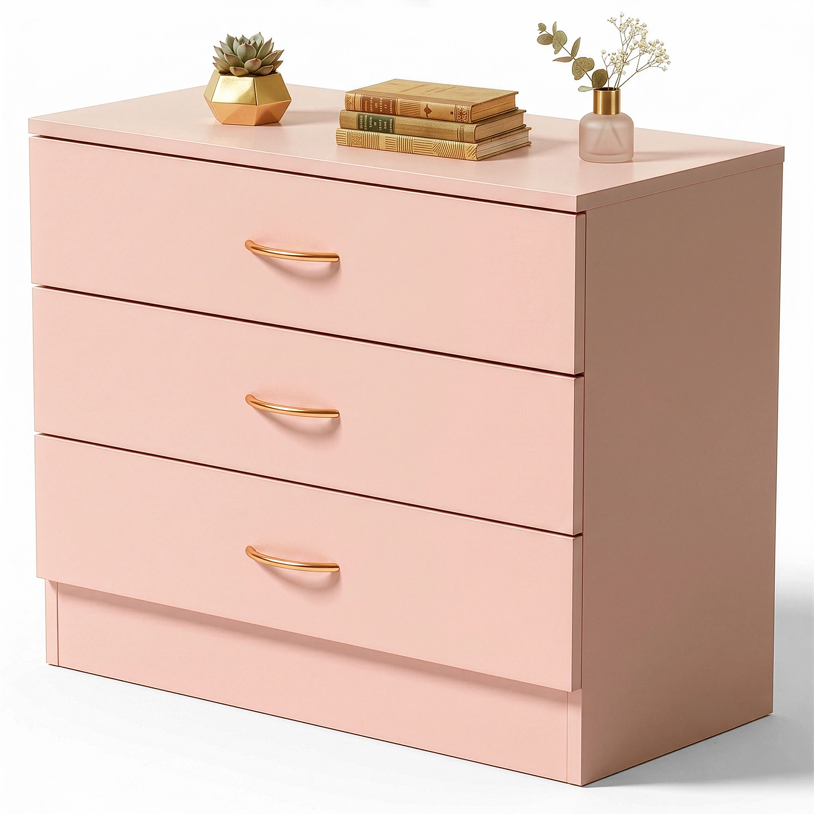 3-Drawer Dresser Chest 25.98 x 12.99 x 22.05 Inch Pink with Faux Rose Gold Handles view 4