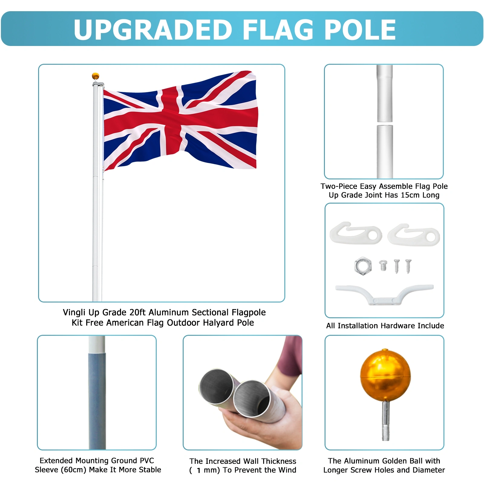5.1*5.1*600cm Aluminum Alloy Splicing Flagpole Adjustable And Retractable Courtyard Outdoor Flagpole view 13