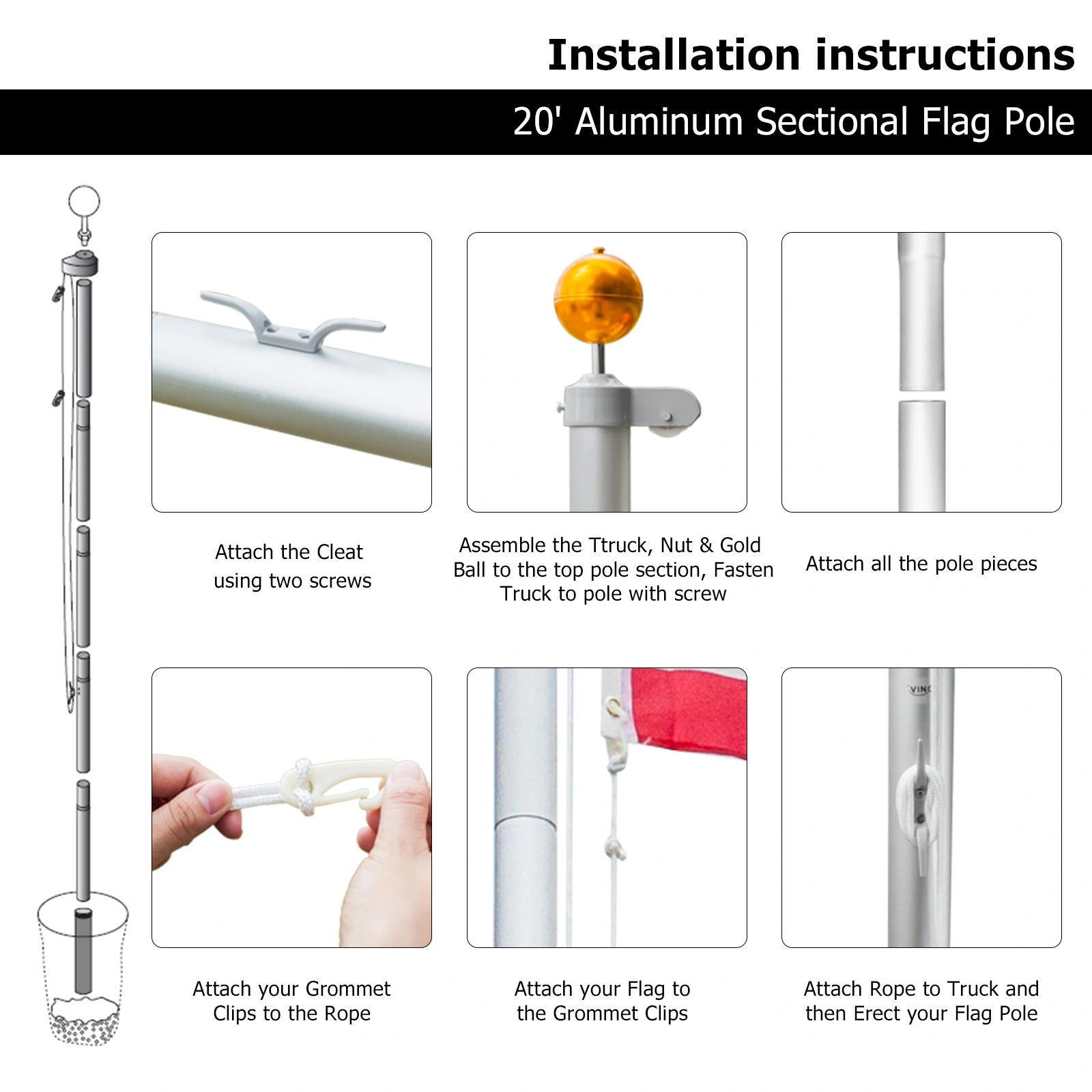 5.1*5.1*600cm Aluminum Alloy Splicing Flagpole Adjustable And Retractable Courtyard Outdoor Flagpole view 6
