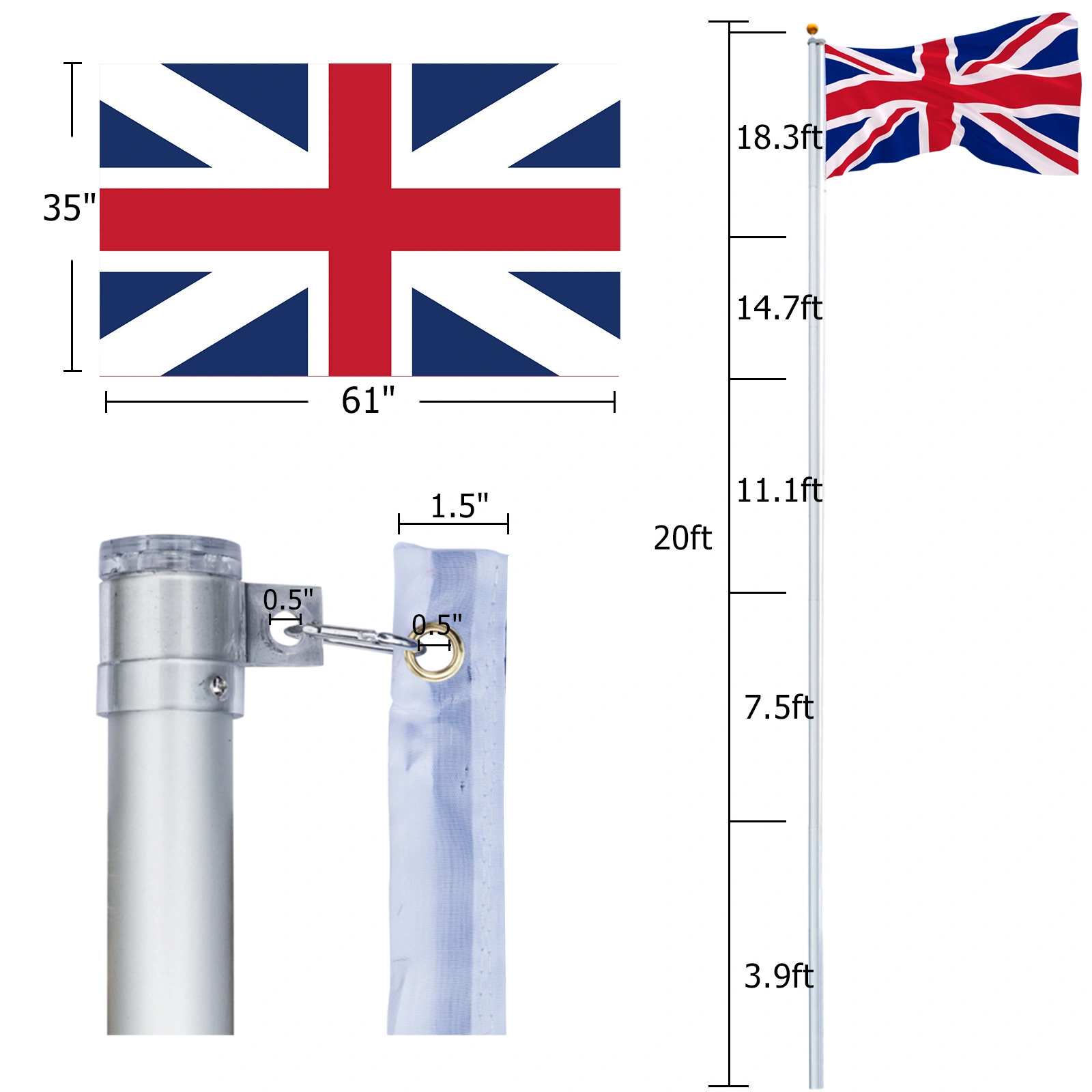 5.1*5.1*600cm Aluminum Alloy Splicing Flagpole Adjustable And Retractable Courtyard Outdoor Flagpole view 7