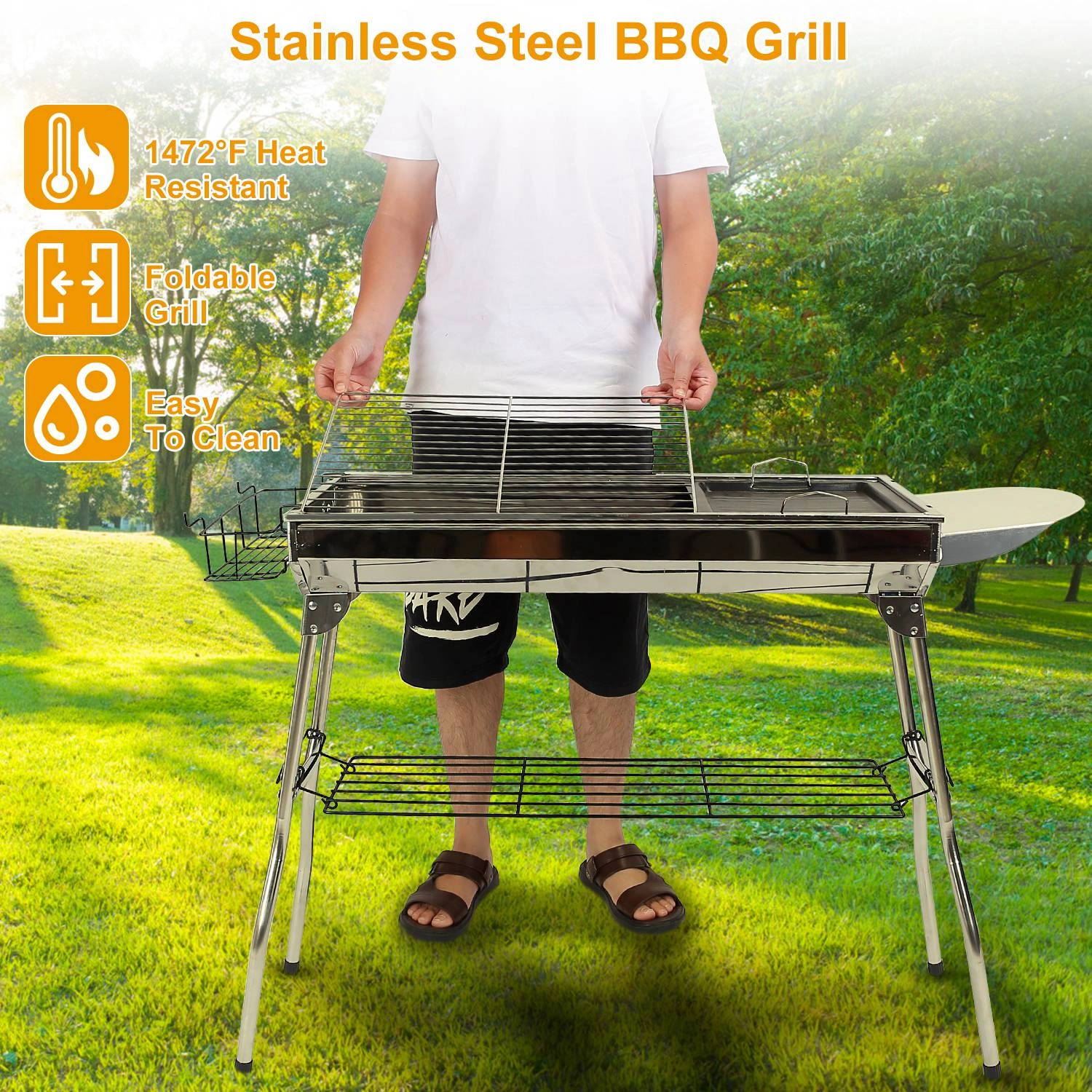 16.7x10x17.7in Portable Charcoal Grill Foldable BBQ Suitcase Grill Shelf For Outdoor Camping Picnics Garden Grilling view 5