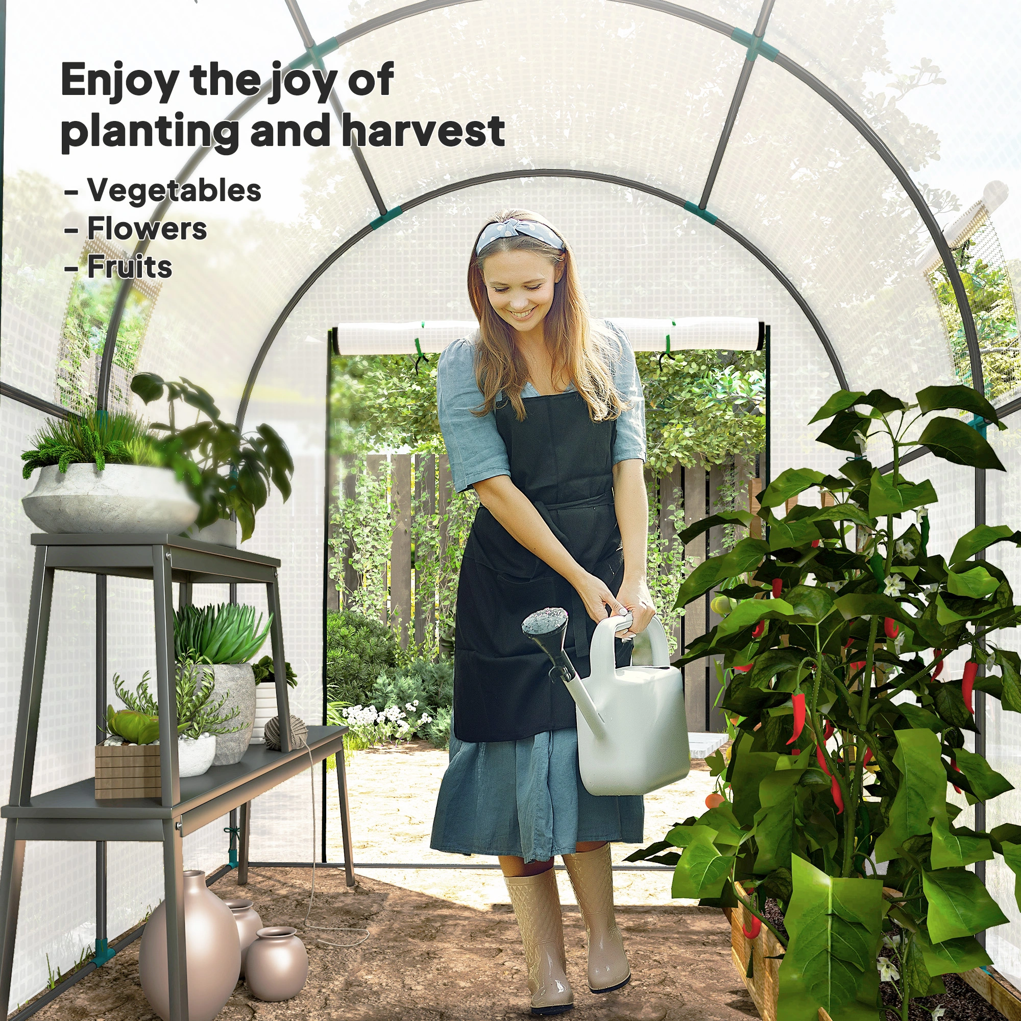 Walk-in Polycarbonate Greenhouse with Adjustable Roof Vent, UV Resistant Toughened Panels, Green House for Garden Yard Plant Growing, Easy Assembly, Durable Frame, 6x8 ft Outdoor Gardening Shelter view 5