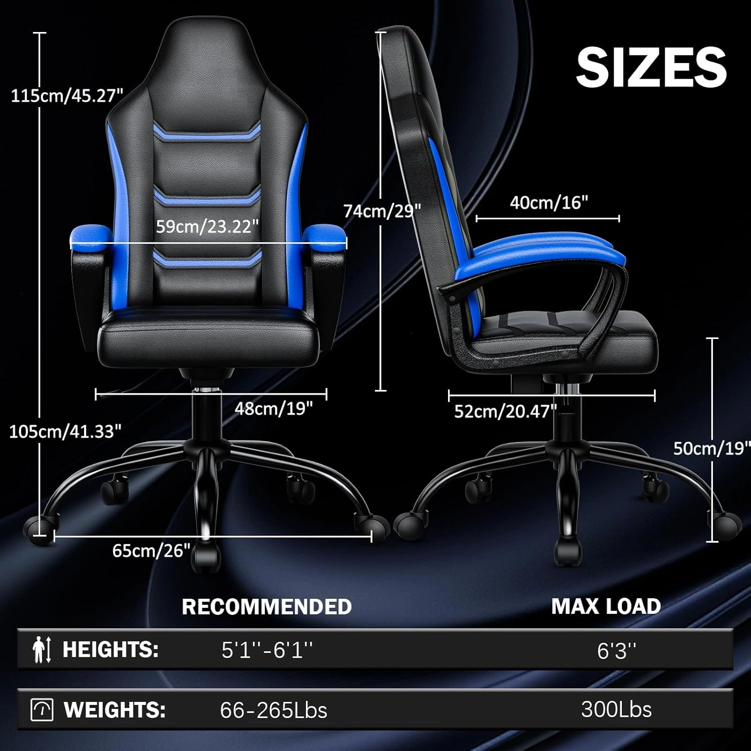 Ergonomic Gaming Chair with PU Leather, Height Adjustable Computer Chair with Wheels, High Back Recliner Chair for Adults and Teenagers view 2